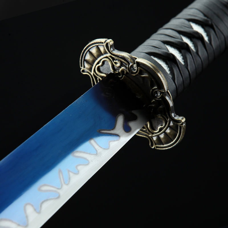 Handmade Japanese Sword High Manganese Steel With Blue Blade And Black Strap