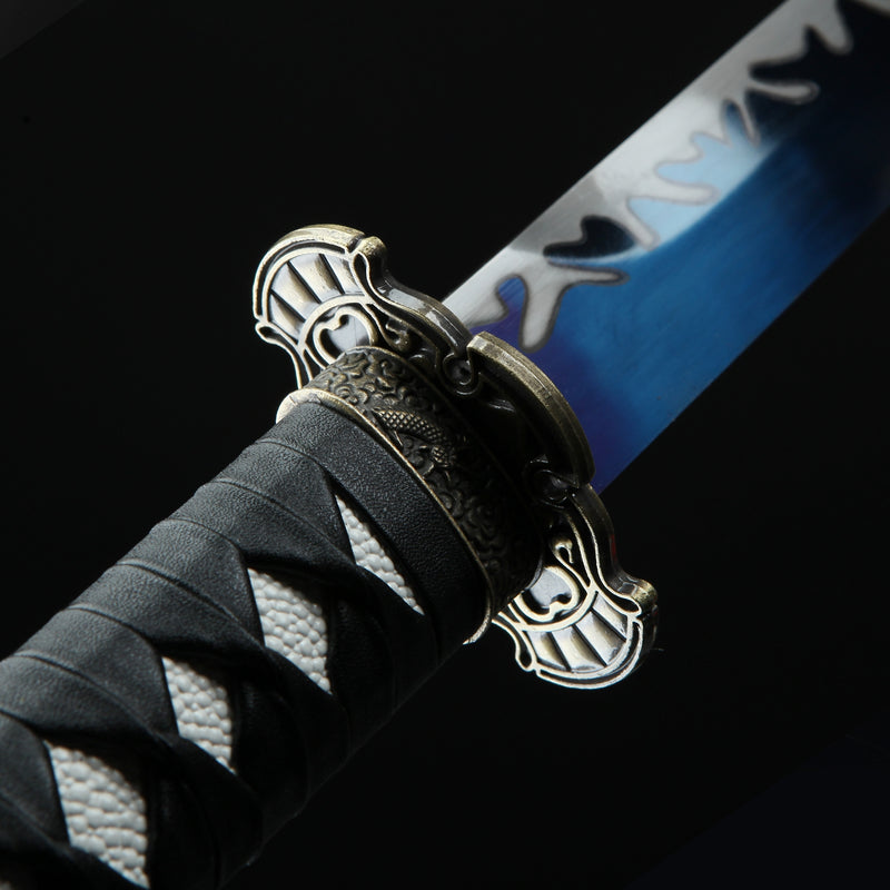 Handmade Japanese Sword High Manganese Steel With Blue Blade And Black Strap