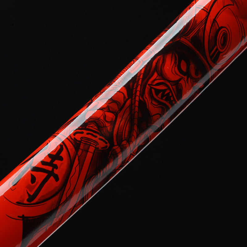 Handmade Japanese Katana Sword T10 Carbon Steel With Red Scabbard