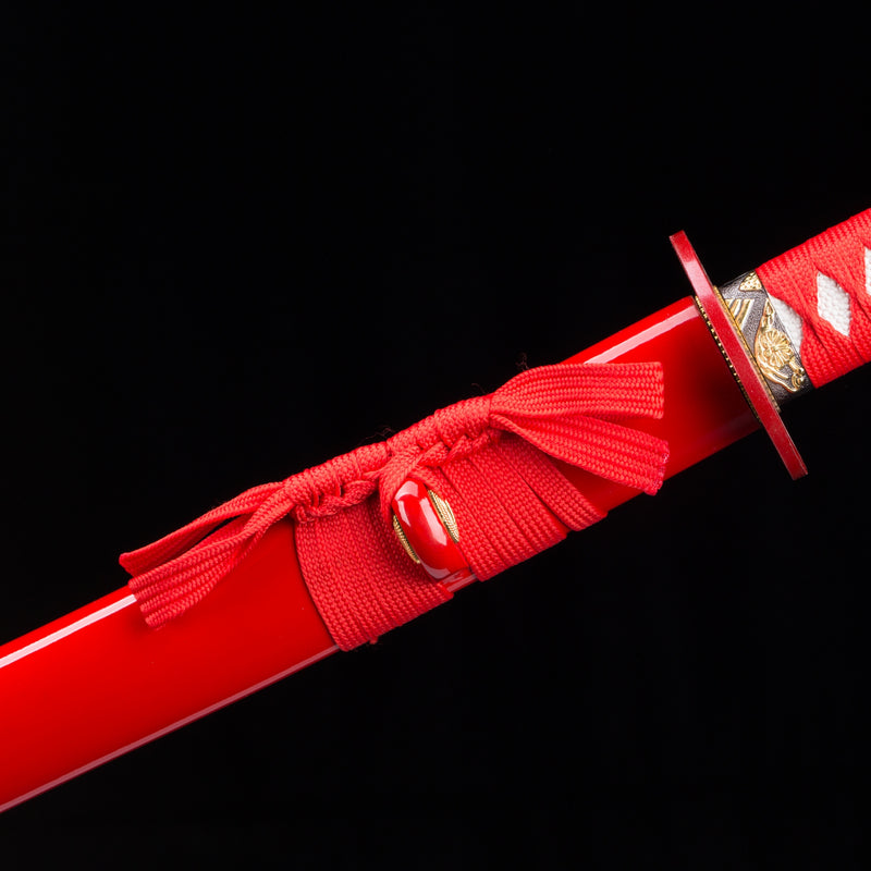 Handmade Japanese Katana Sword 1045 Carbon Steel With Red Scabbard