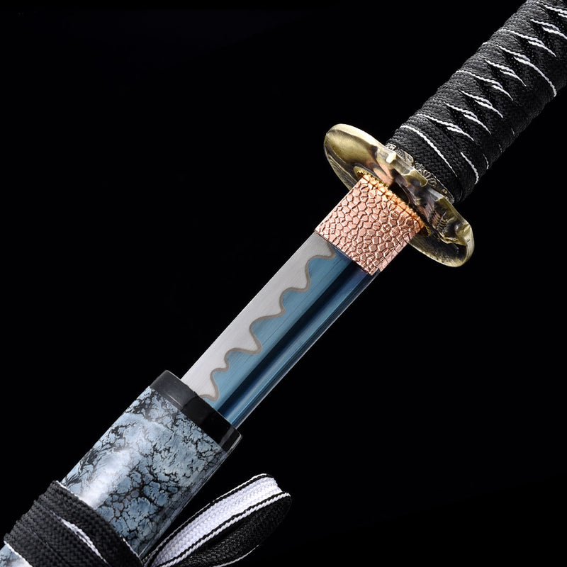 Handmade Japanese Samurai Sword Full Tang With Blue Blade