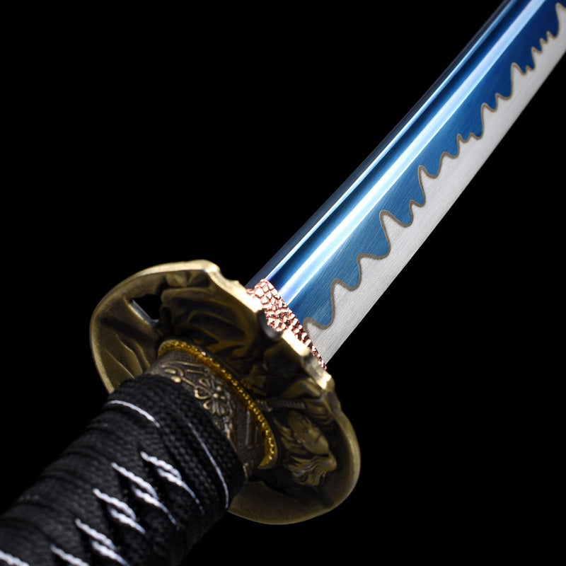 Handmade Japanese Samurai Sword Full Tang With Blue Blade