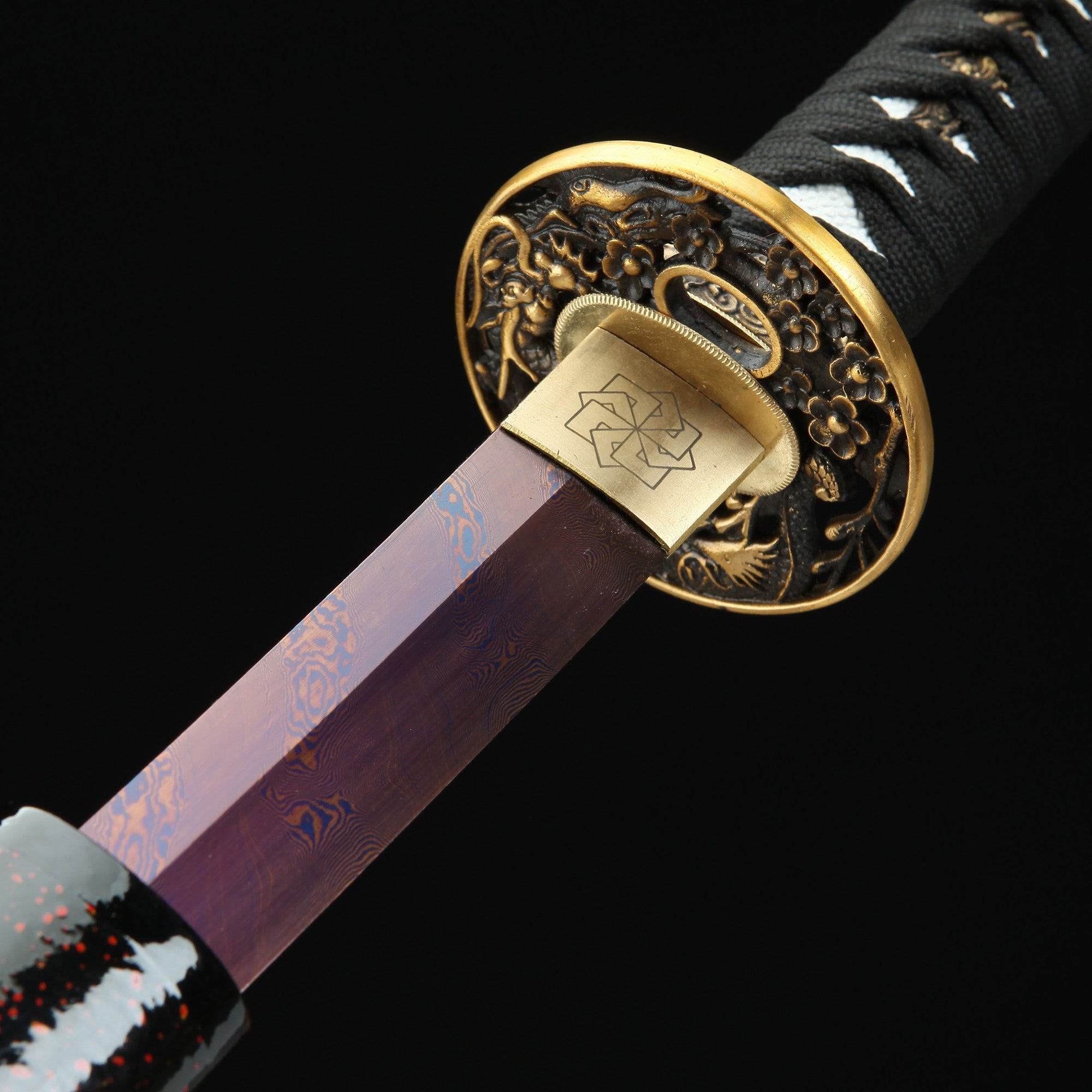 Handmade Japanese Katana Sword Damascus Steel With Purple Blade