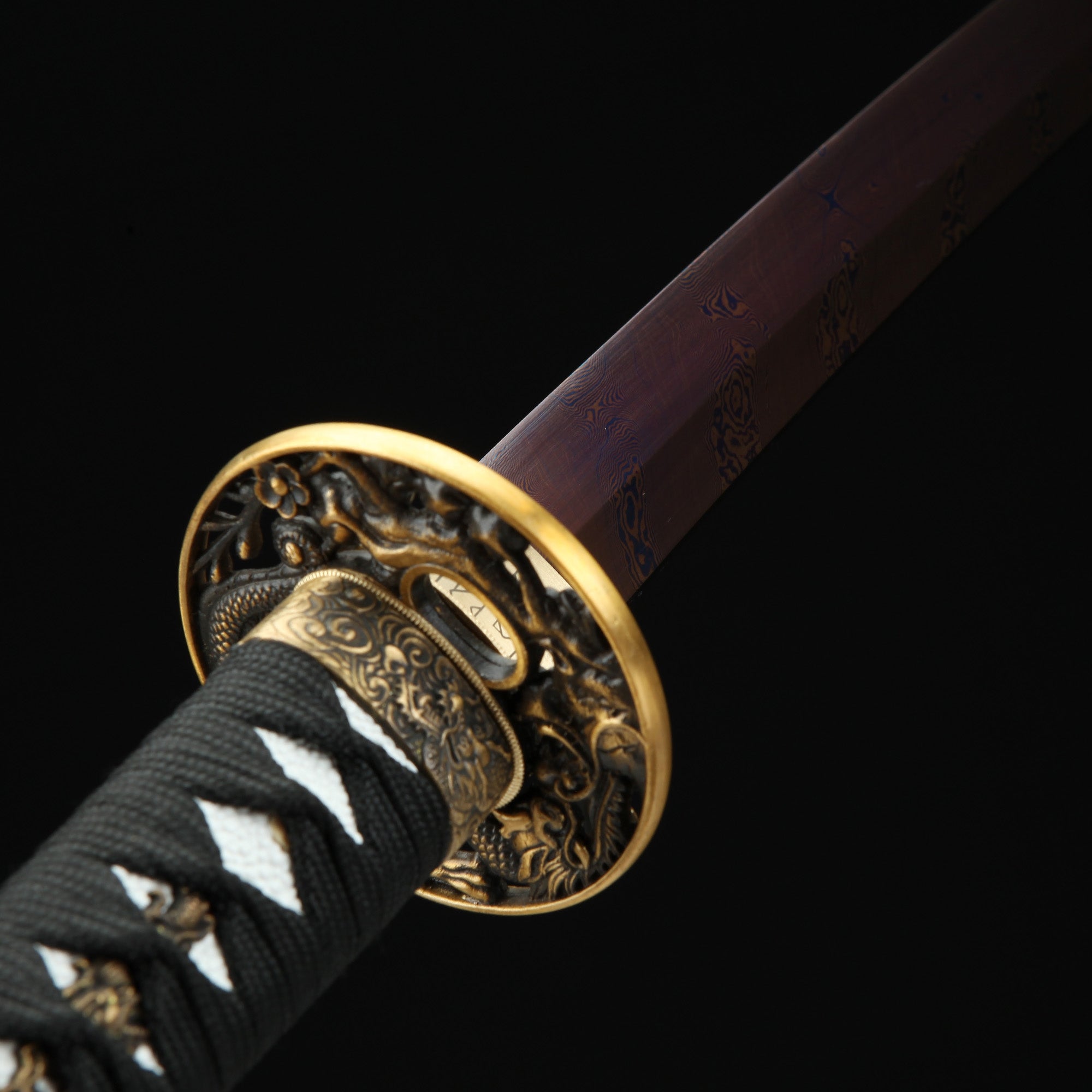 Handmade Japanese Katana Sword Damascus Steel With Purple Blade