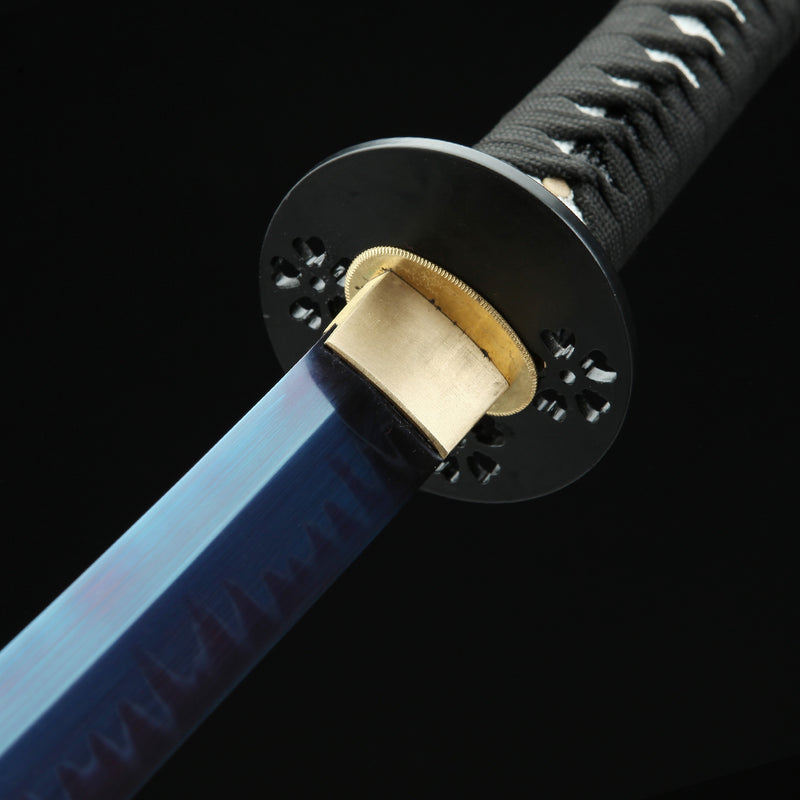 Handmade Japanese Samurai Sword With Blue Blade And Scabbard