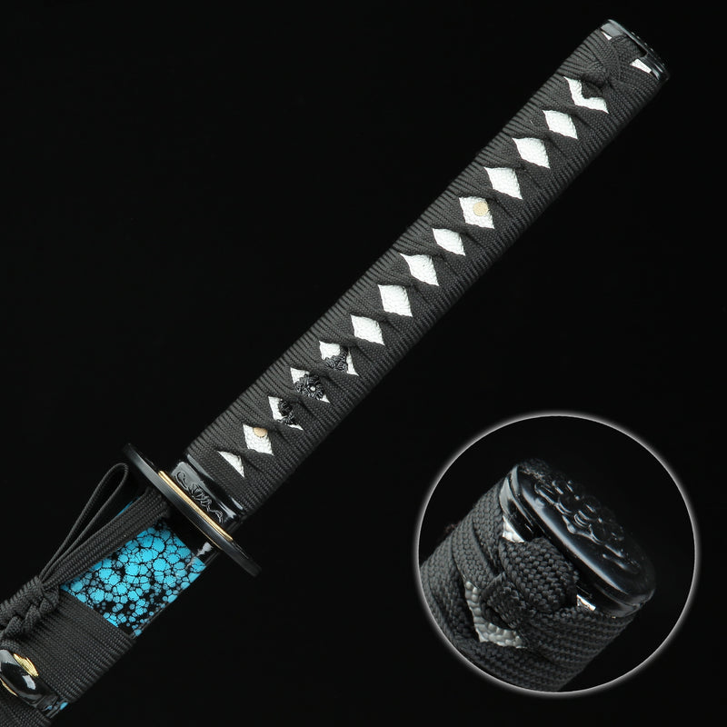 Handmade Japanese Samurai Sword With Blue Blade And Scabbard