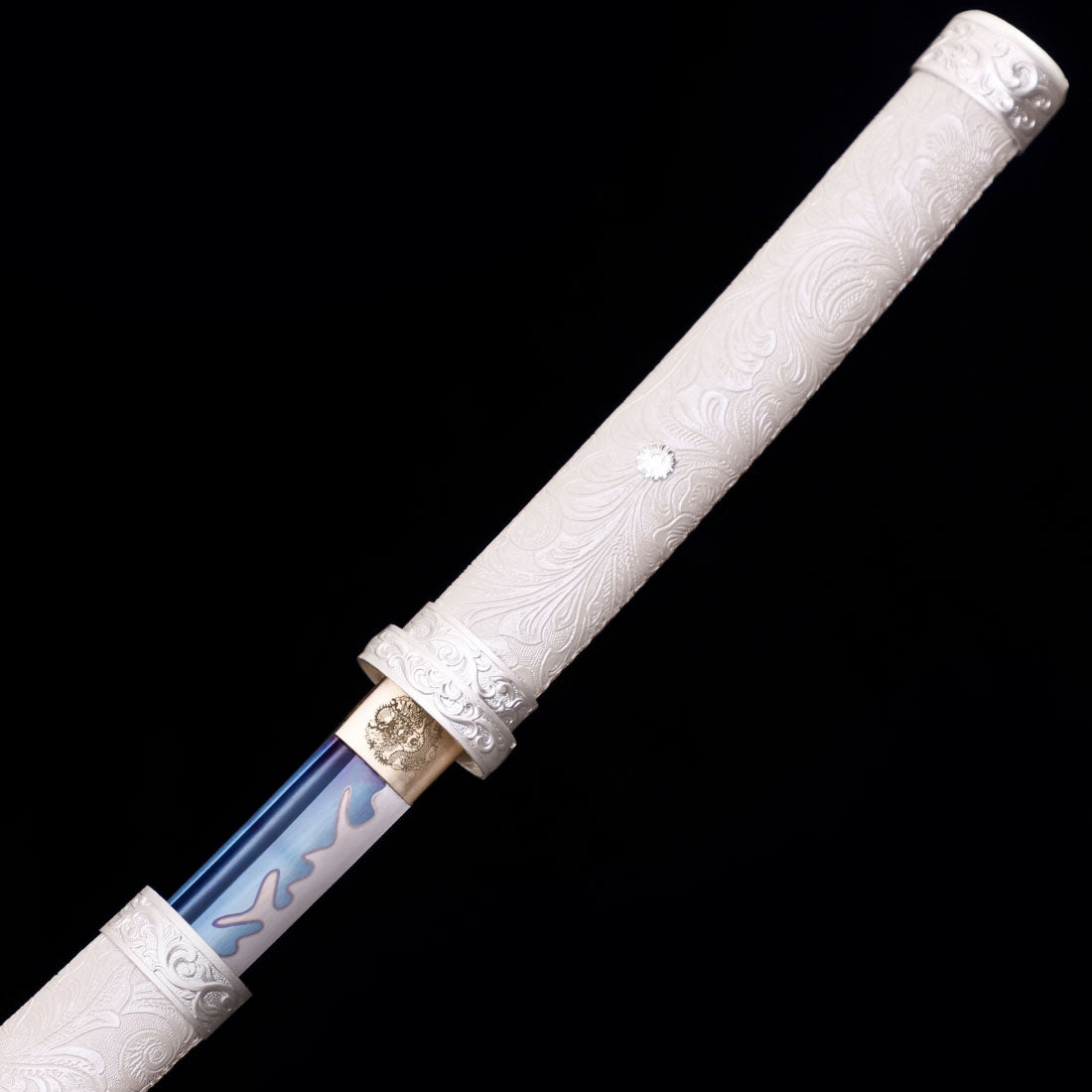 Handmade Japanese Katana Sword With Blue Blade And White Scabbard