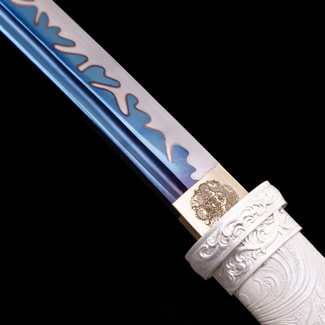 Handmade Japanese Katana Sword With Blue Blade And White Scabbard