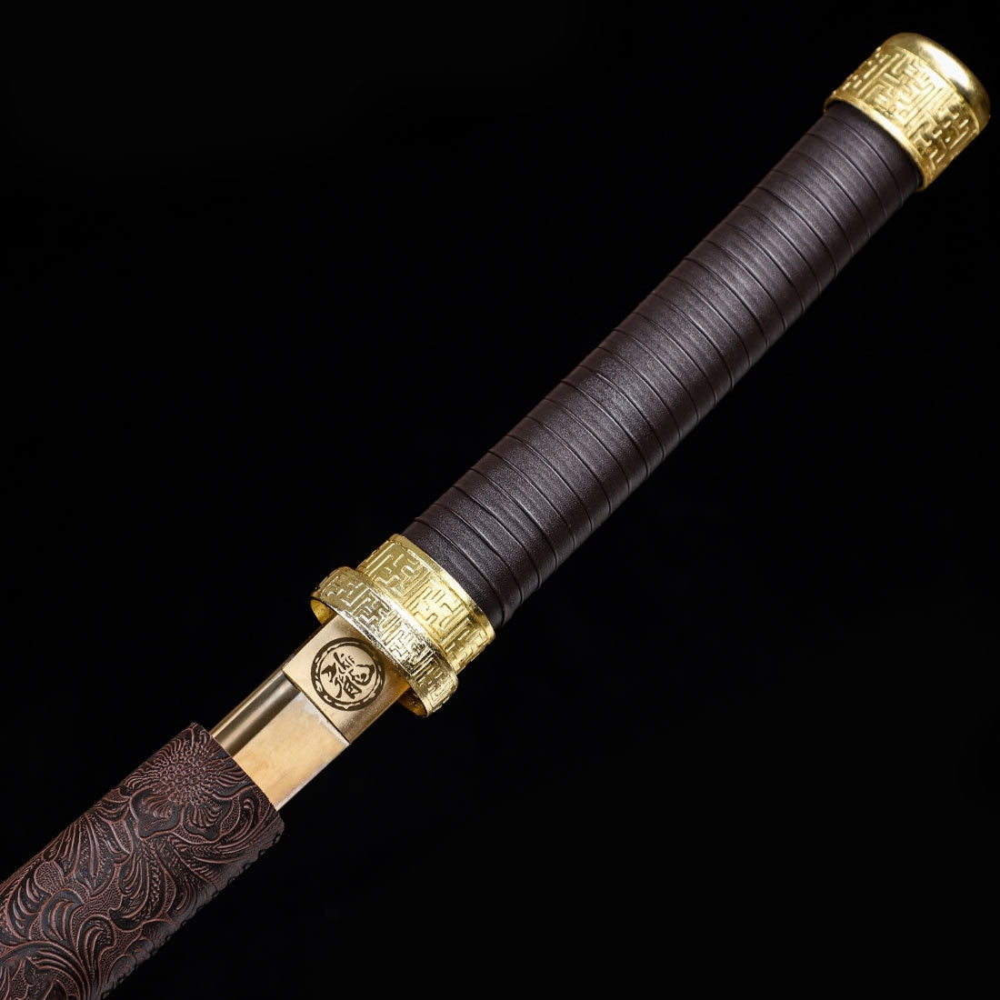 Handmade Japanese Katana Sword With Golden Blade And Brown Scabbard