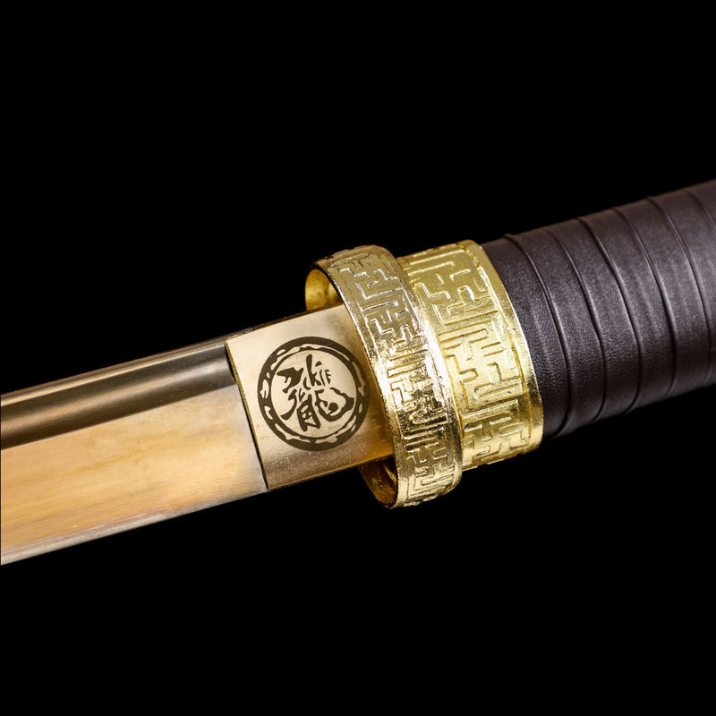 Handmade Japanese Katana Sword With Golden Blade And Brown Scabbard