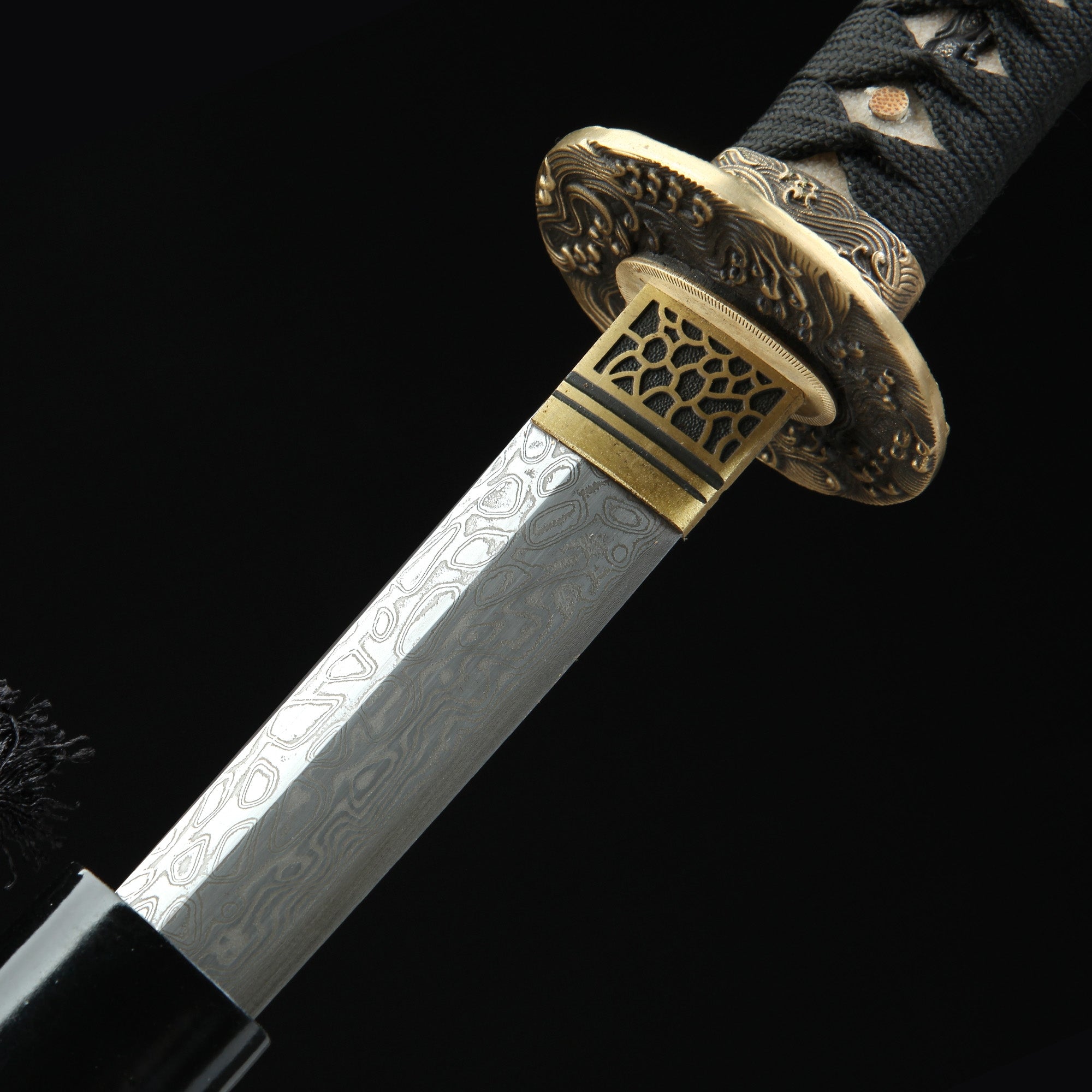 Handmade Japanese Katana Sword Damascus Steel Full Tang With Black Scabbard