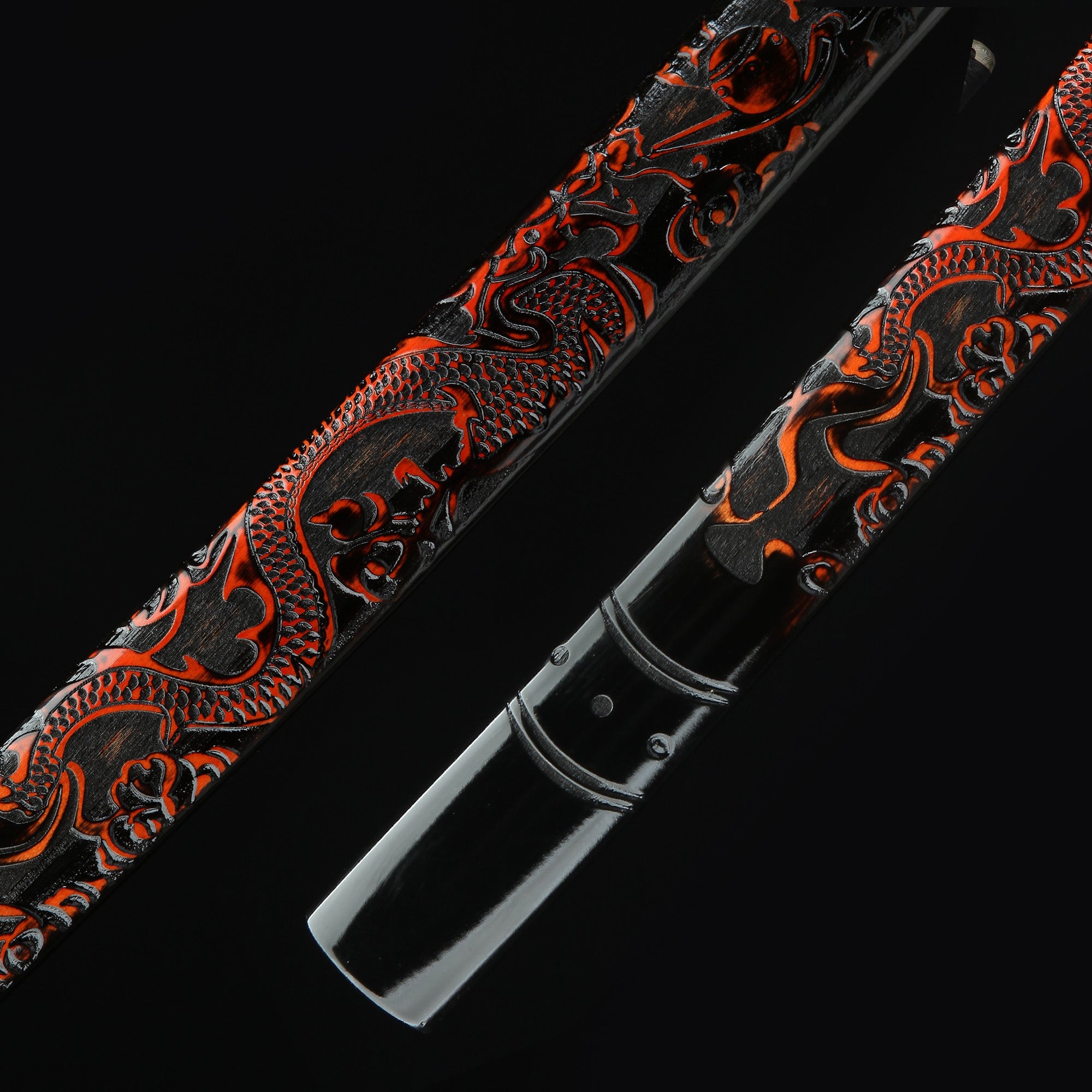 Handmade Japanese Katana Sword Damascus Steel Full Tang With Black Scabbard