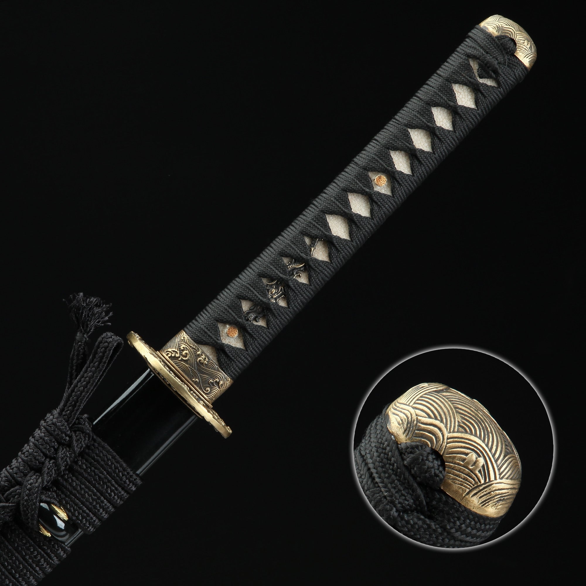 Handmade Japanese Katana Sword Damascus Steel Full Tang With Black Scabbard