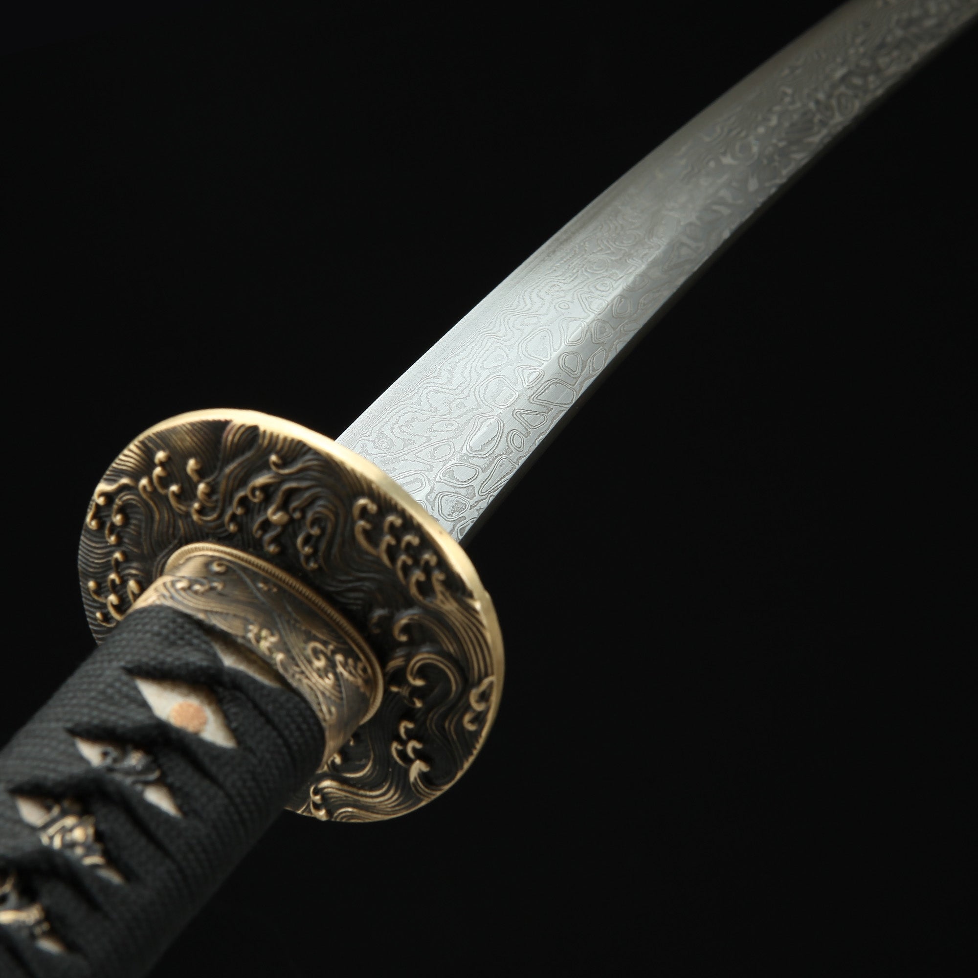 Handmade Japanese Katana Sword Damascus Steel Full Tang With Black Scabbard