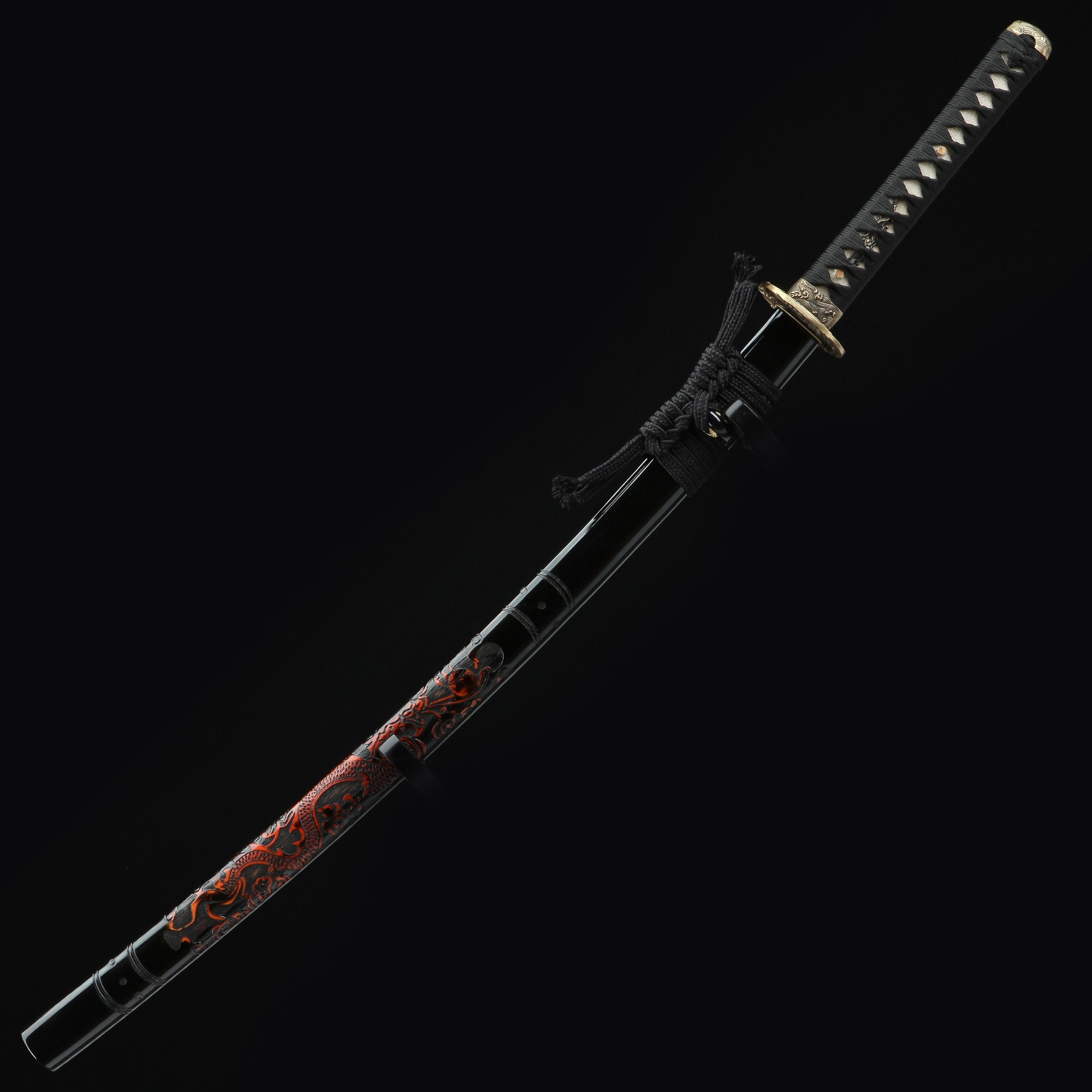 Handmade Japanese Katana Sword Damascus Steel Full Tang With Black Scabbard