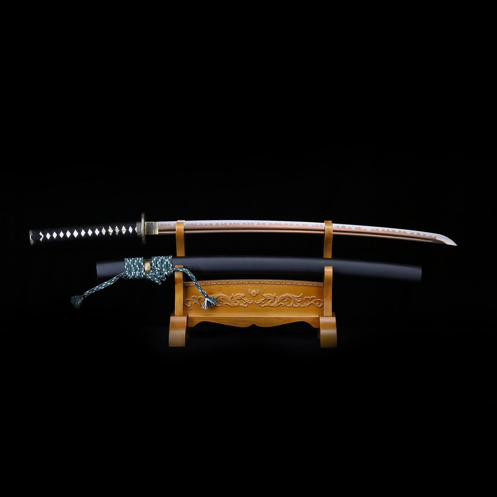 Handmade Japanese Katana Sword With Golden Blade And Black Scabbard