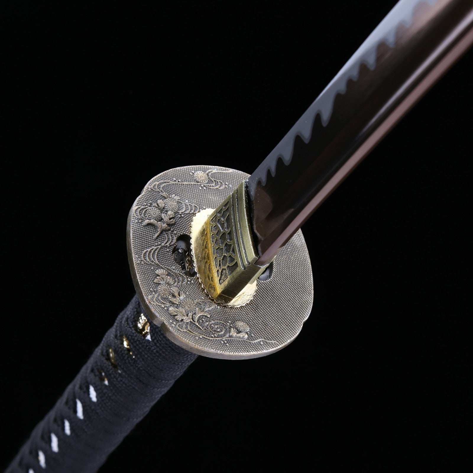 Handmade Japanese Katana Sword With Golden Blade And Black Scabbard