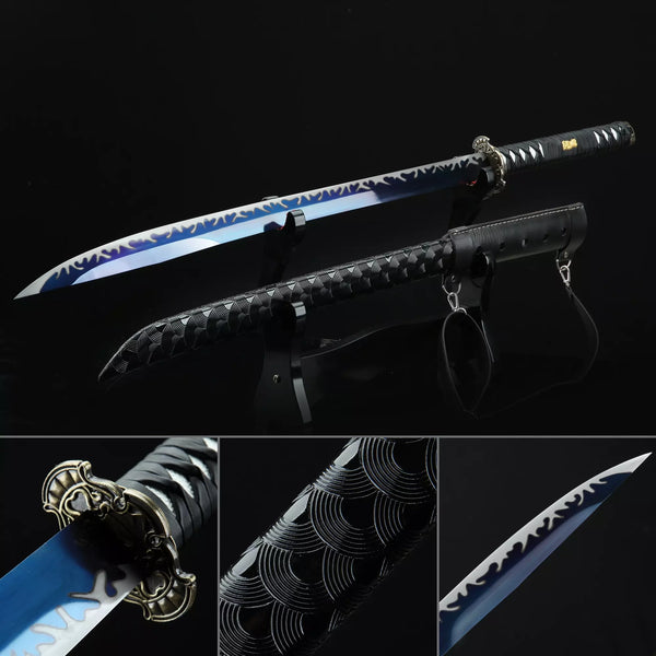 Handmade Japanese Sword High Manganese Steel With Blue Blade And Black Strap