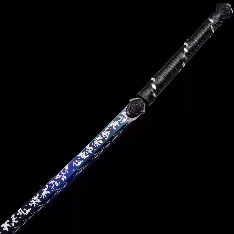 Handmade Japanese Katana Sword High Manganese Steel No Guard With Blue Blade