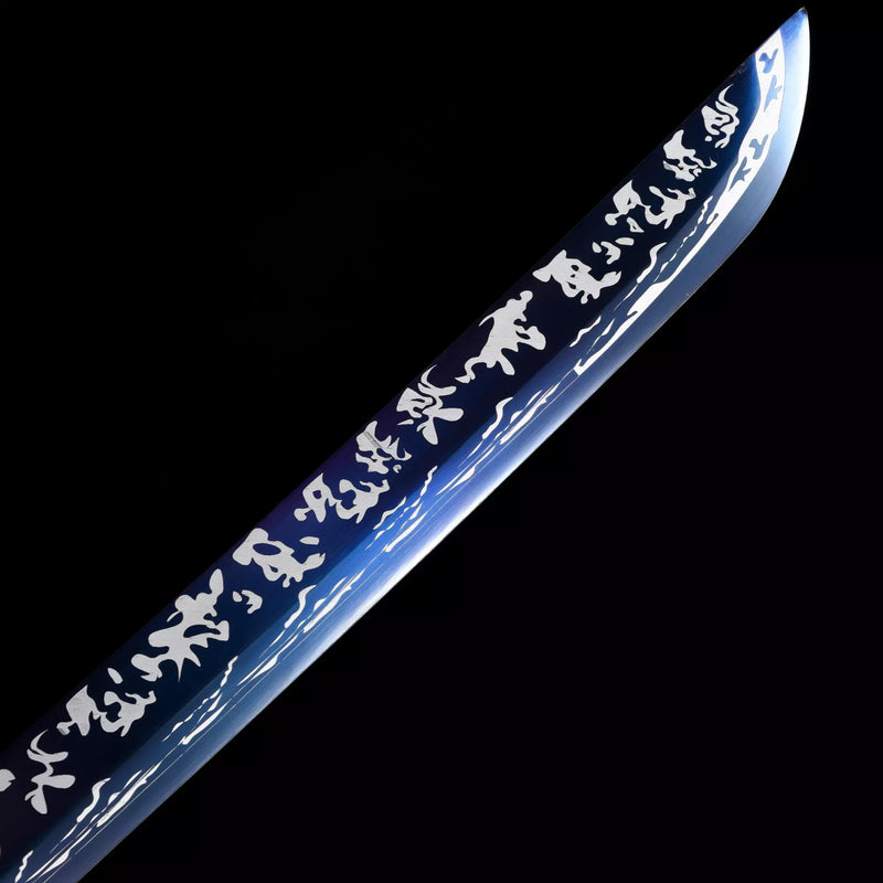Handmade Japanese Katana Sword High Manganese Steel No Guard With Blue Blade