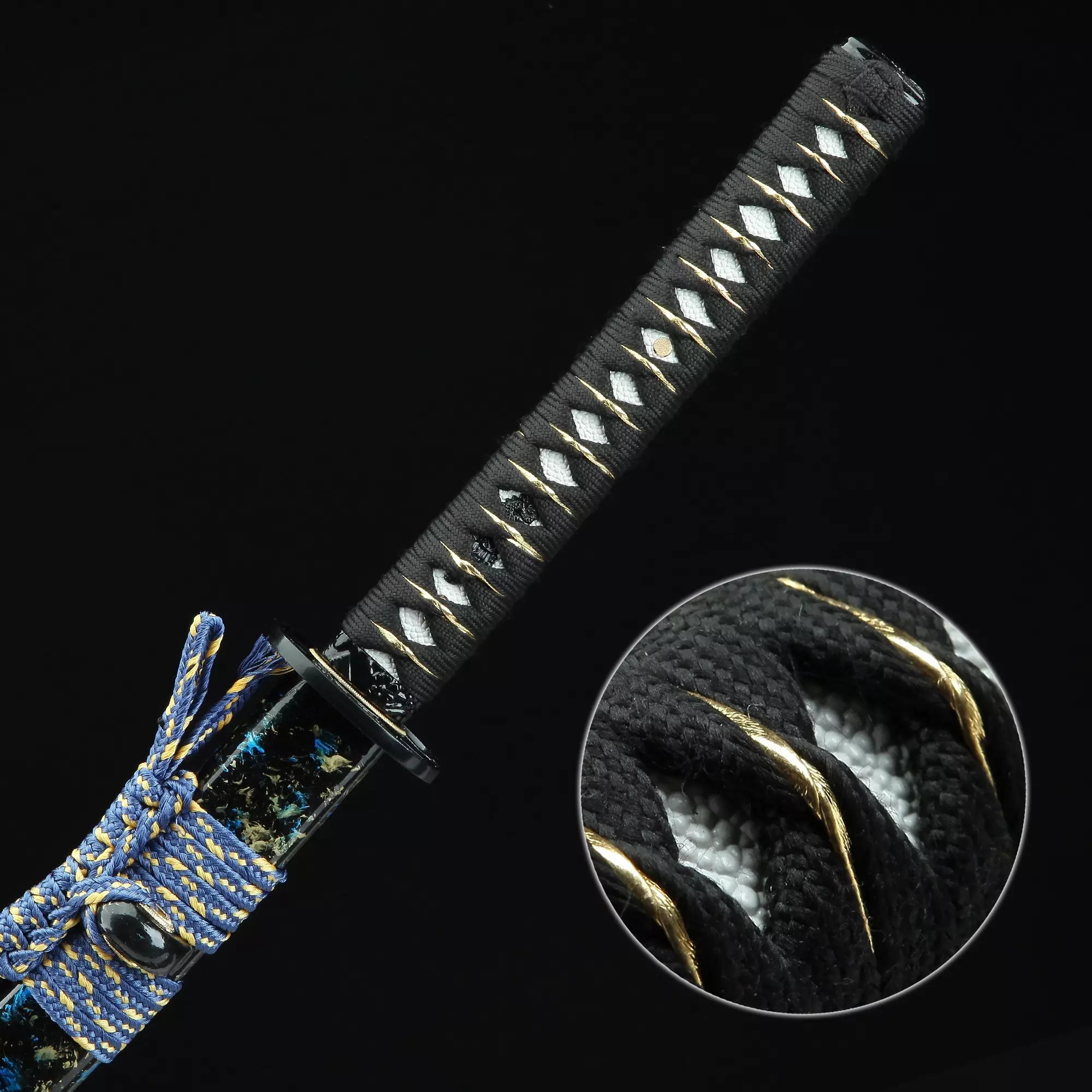Handmade Japanese Katana Sword With Blue Blade And Scabbard