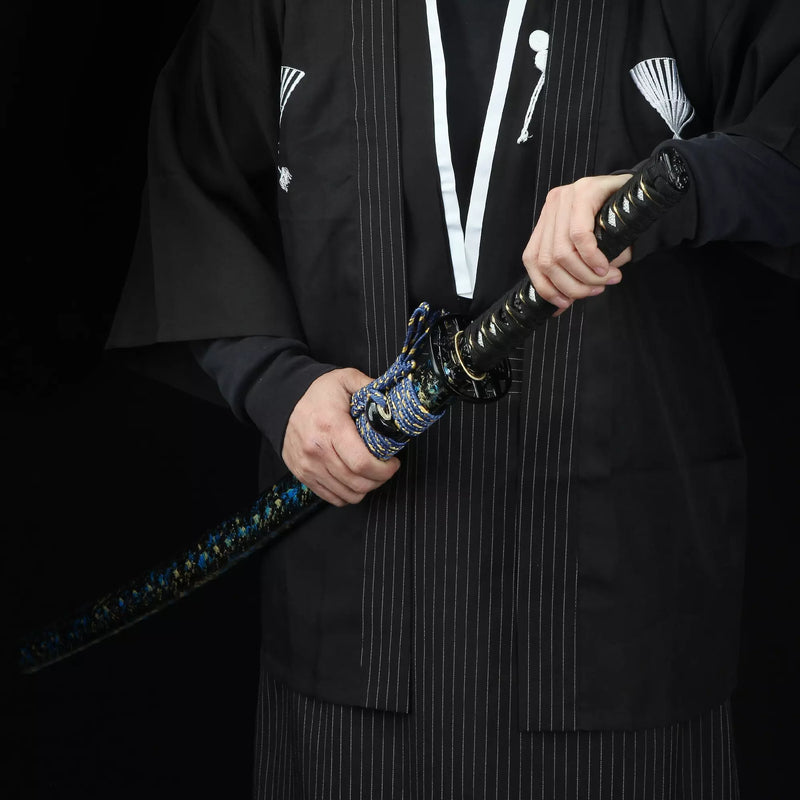 Handmade Japanese Katana Sword With Blue Blade And Scabbard