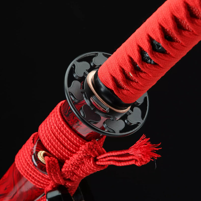 Handmade Japanese Samurai Sword 1095 Carbon Steel With Red Blade And Scabbard