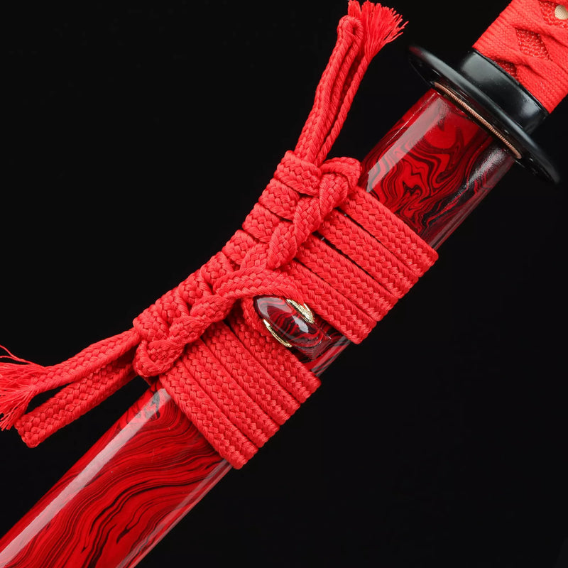 Handmade Japanese Samurai Sword 1095 Carbon Steel With Red Blade And Scabbard