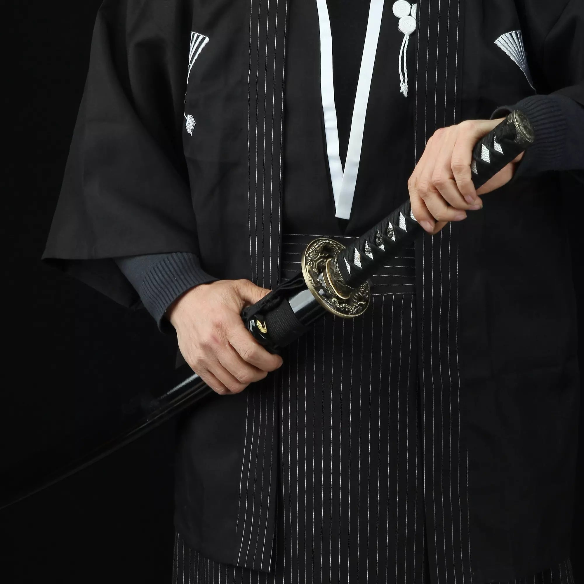Handmade Japanese Katana Sword Damascus Steel With Black Scabbard
