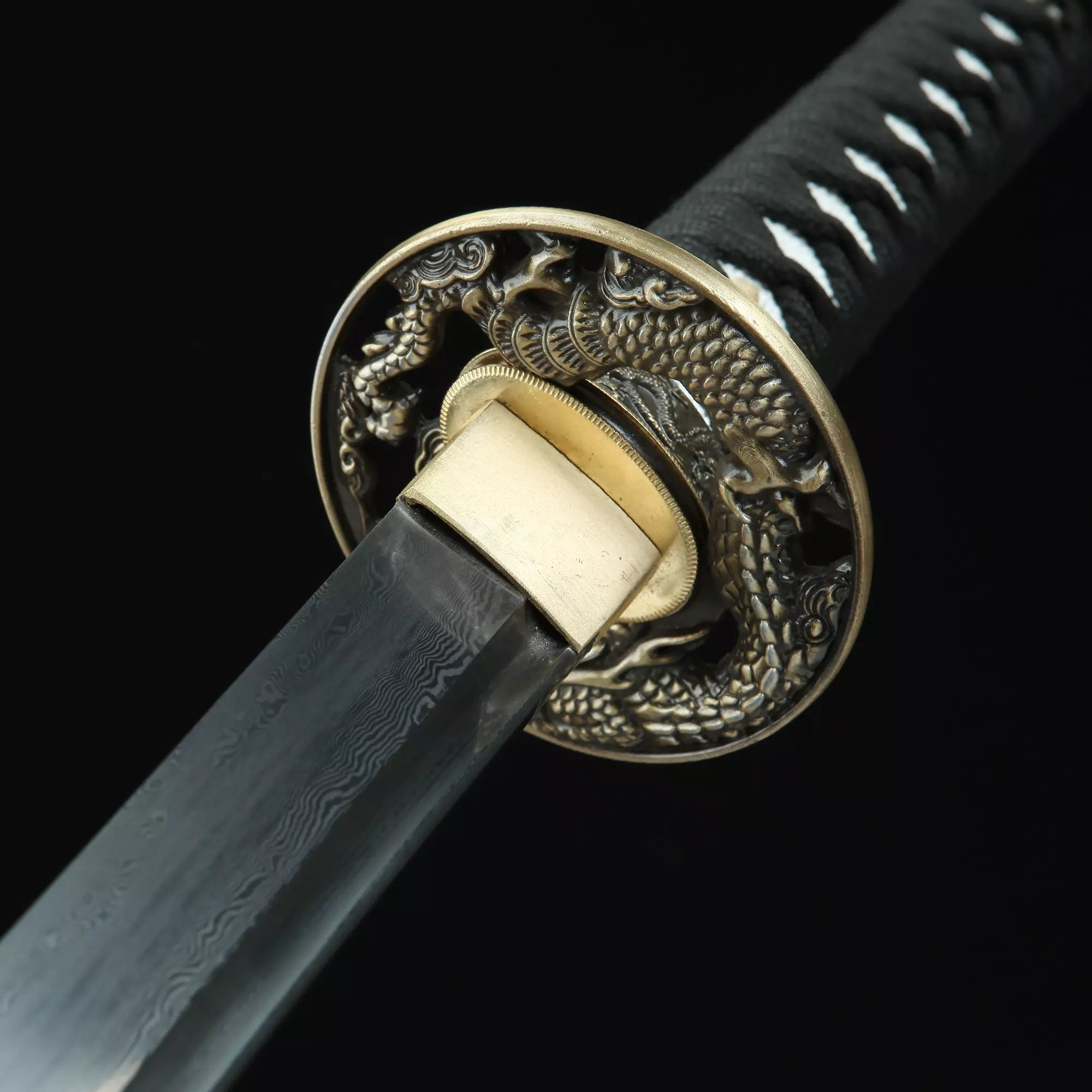 Handmade Japanese Katana Sword Damascus Steel With Black Scabbard