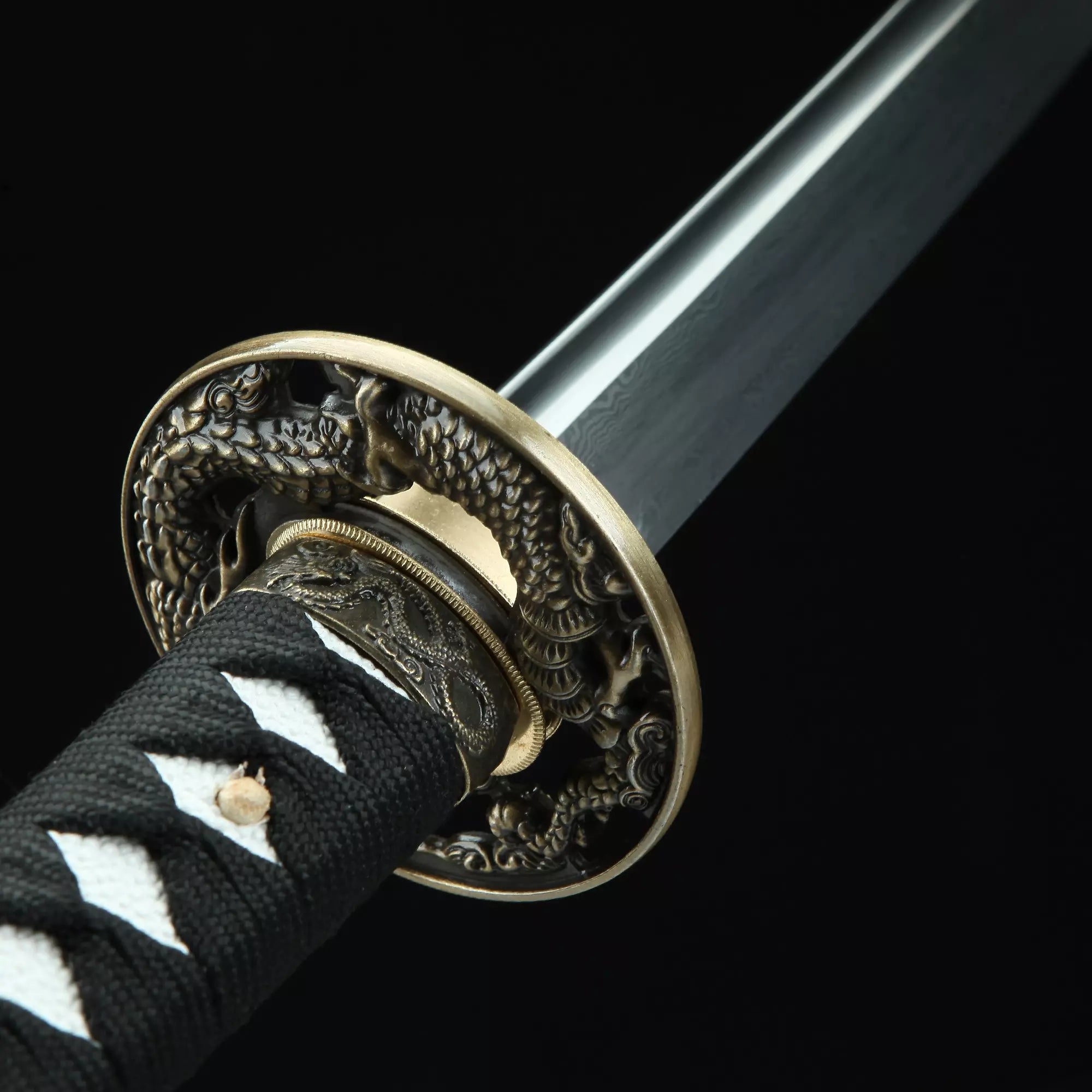 Handmade Japanese Katana Sword Damascus Steel With Black Scabbard