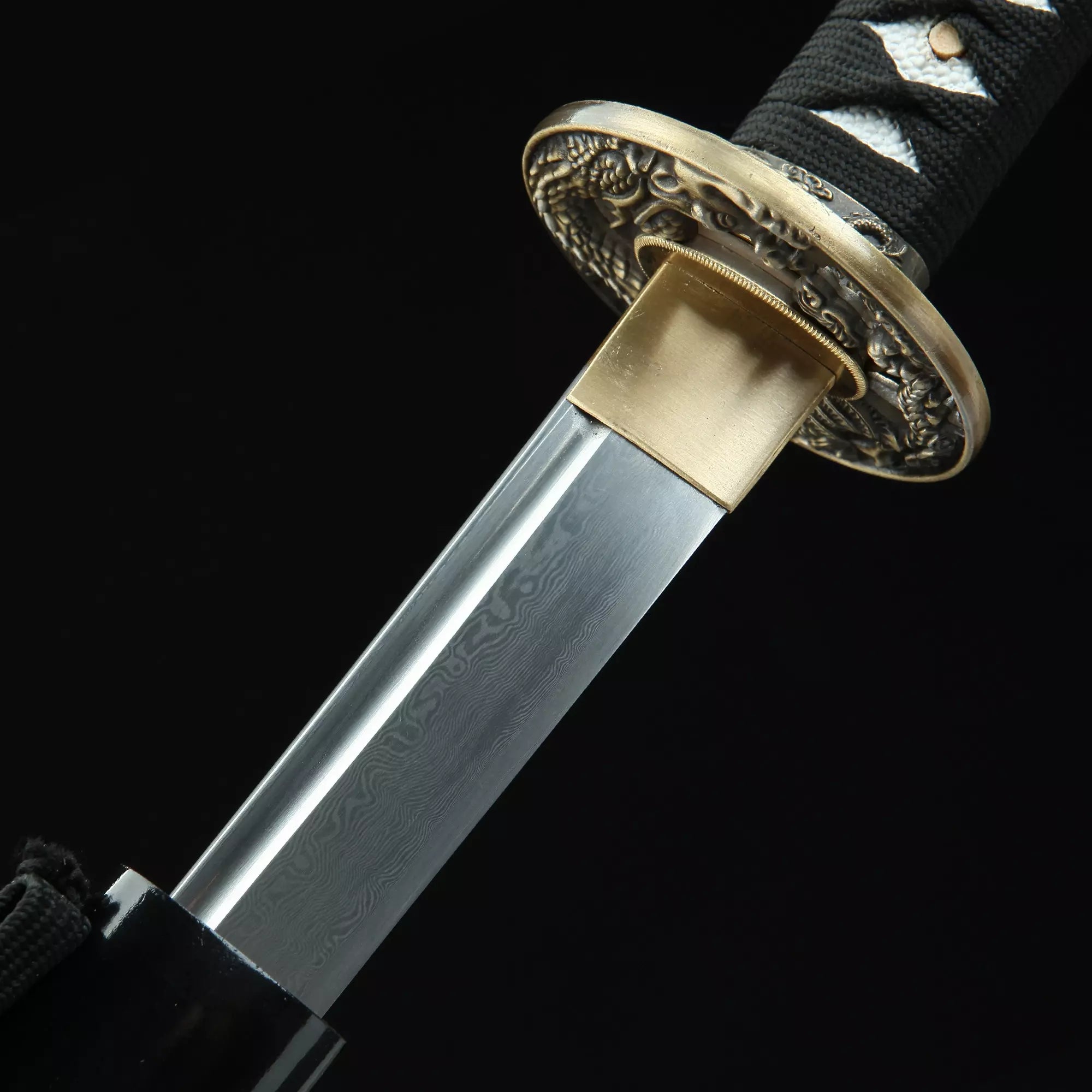 Handmade Japanese Katana Sword Damascus Steel With Black Scabbard