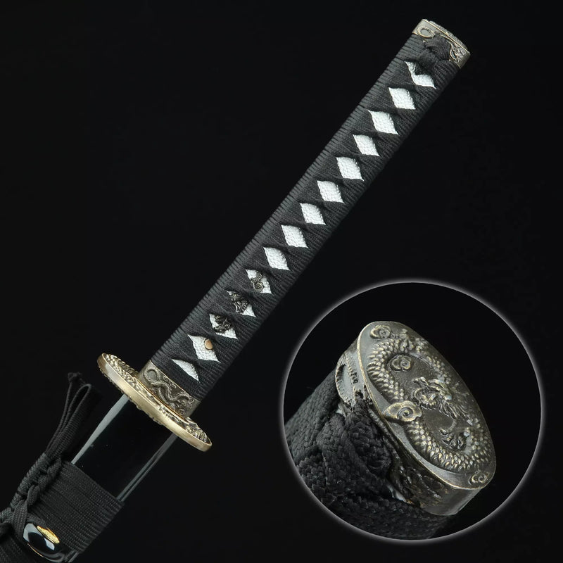 Handmade Japanese Katana Sword Damascus Steel With Black Scabbard
