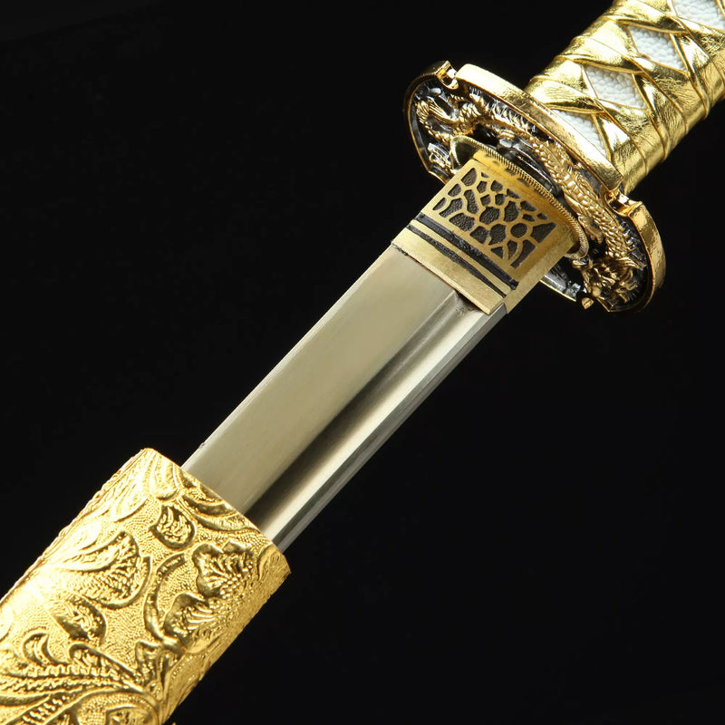 Handmade Japanese Sword With Golden Blade And Scabbard