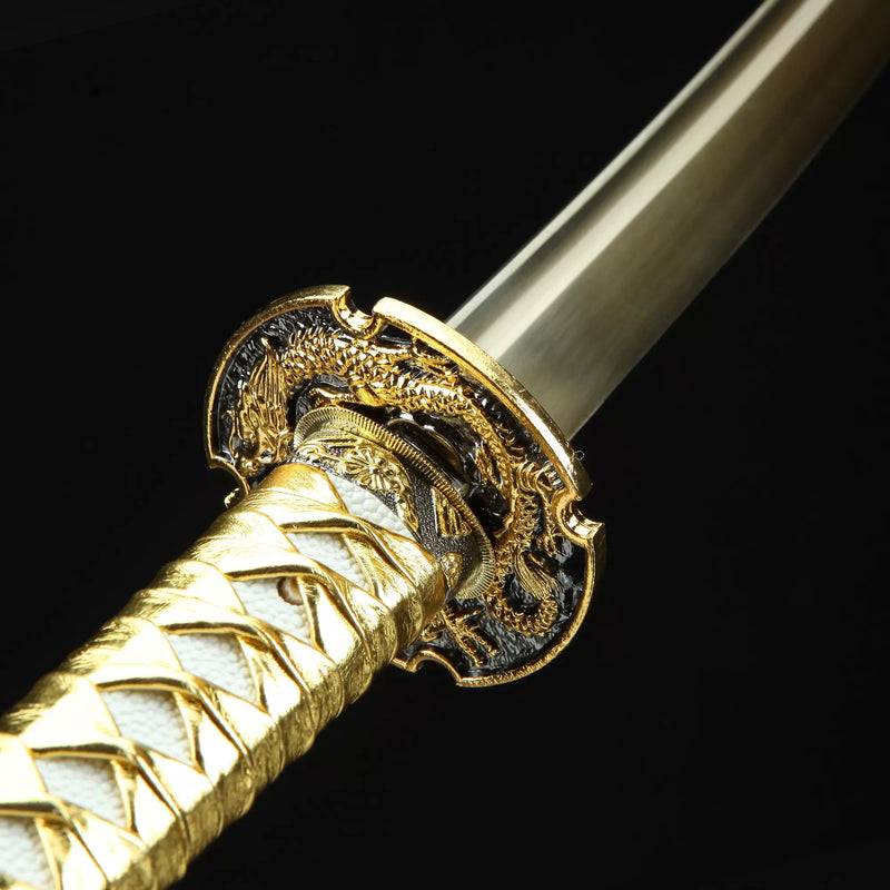 Handmade Japanese Sword With Golden Blade And Scabbard