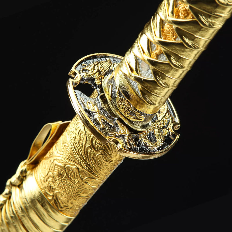 Handmade Japanese Sword With Golden Blade And Scabbard