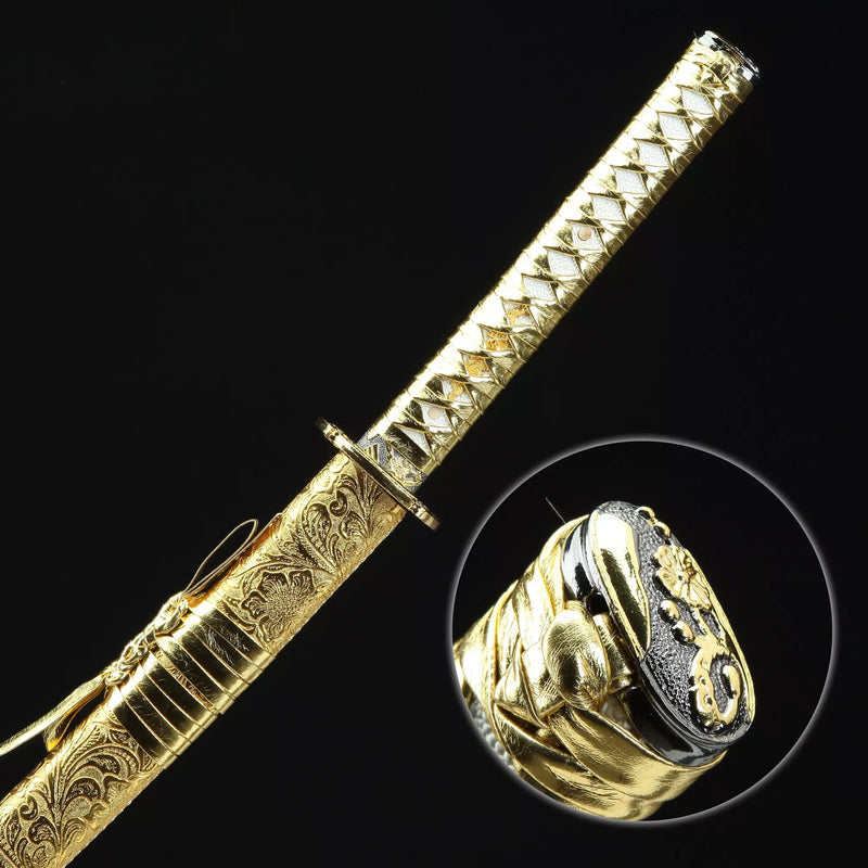 Handmade Japanese Sword With Golden Blade And Scabbard