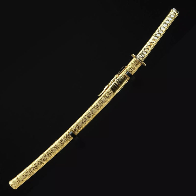 Handmade Japanese Sword With Golden Blade And Scabbard