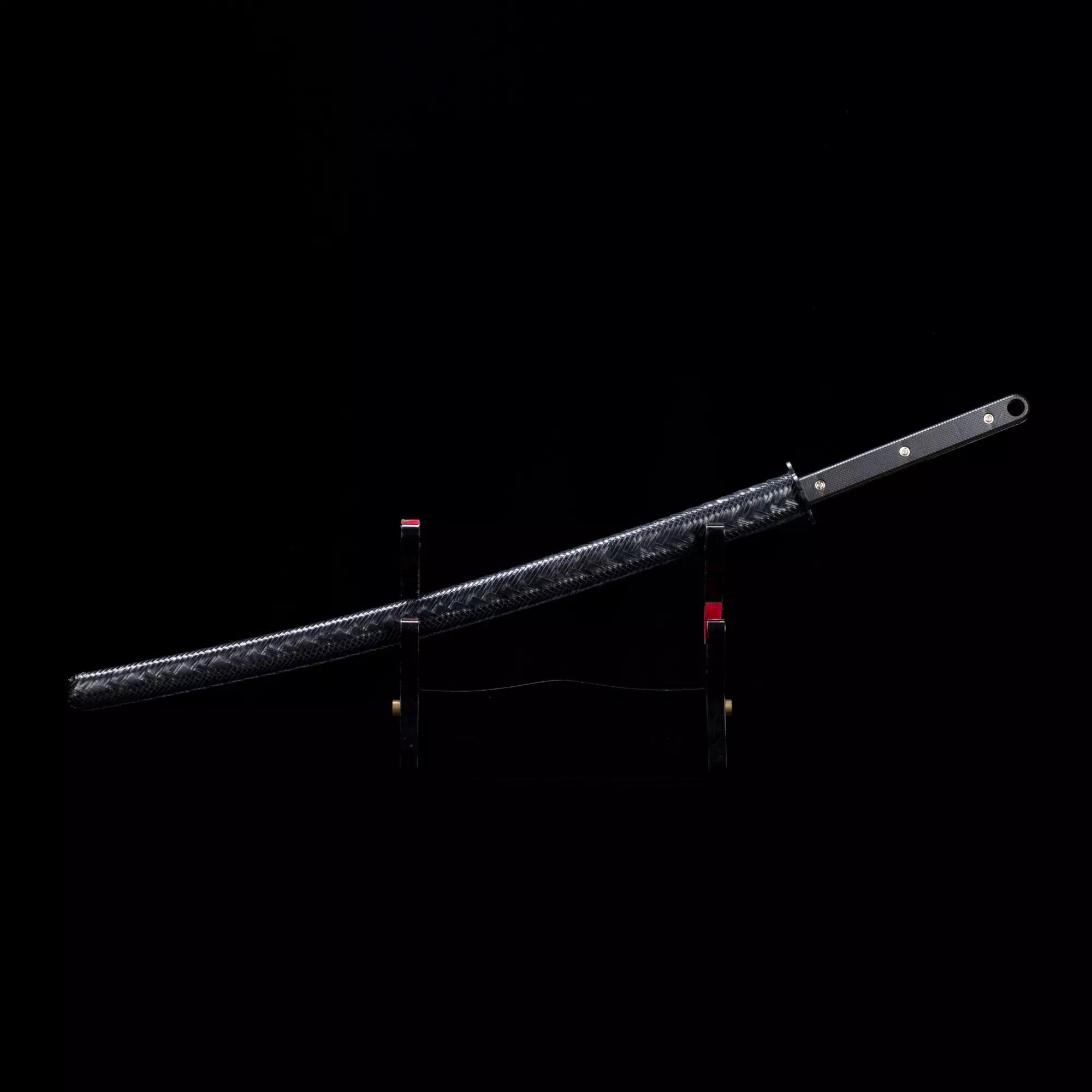 Handmade Tactical Katana Sword Spring Steel With Black Leather Scabbard