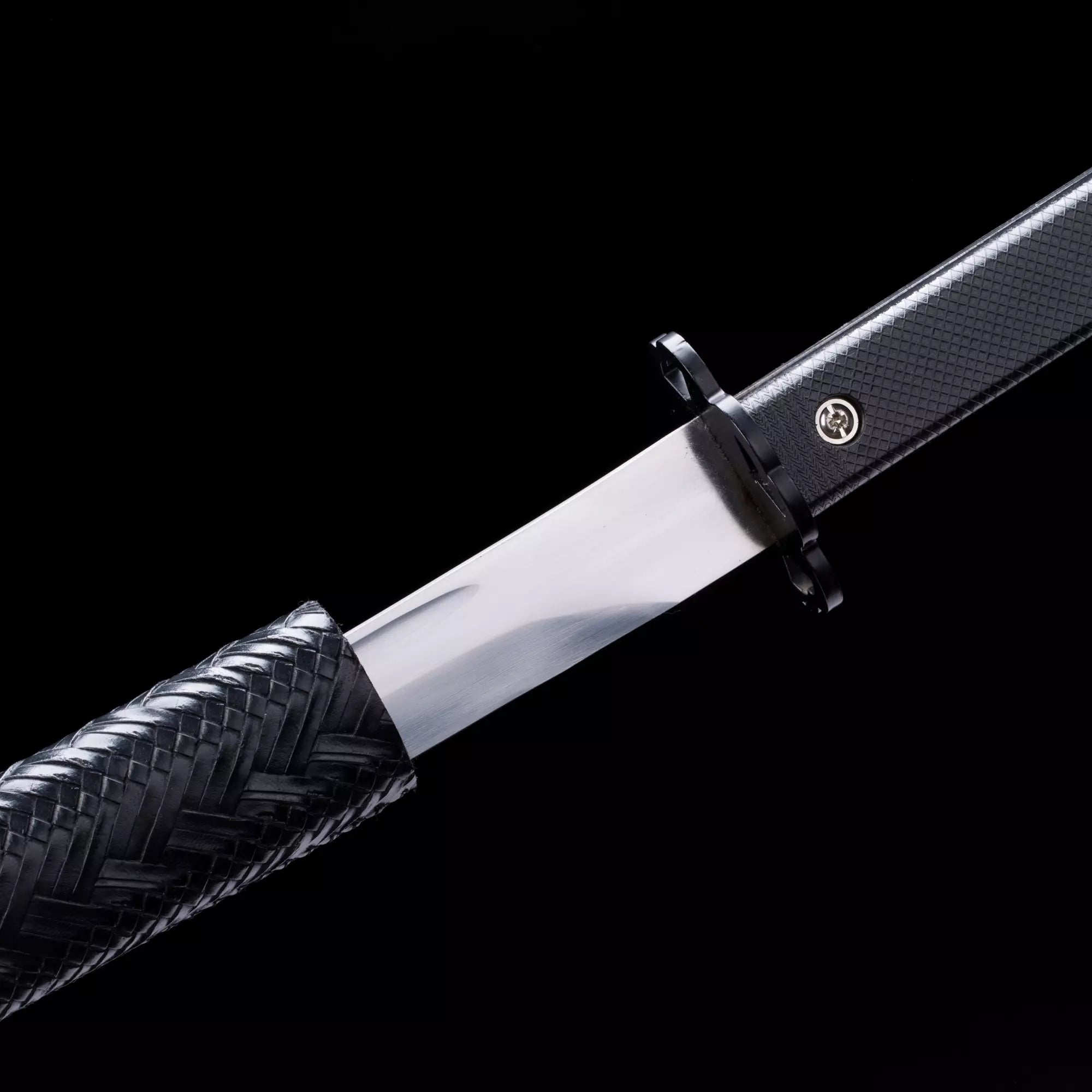 Handmade Tactical Katana Sword Spring Steel With Black Leather Scabbard