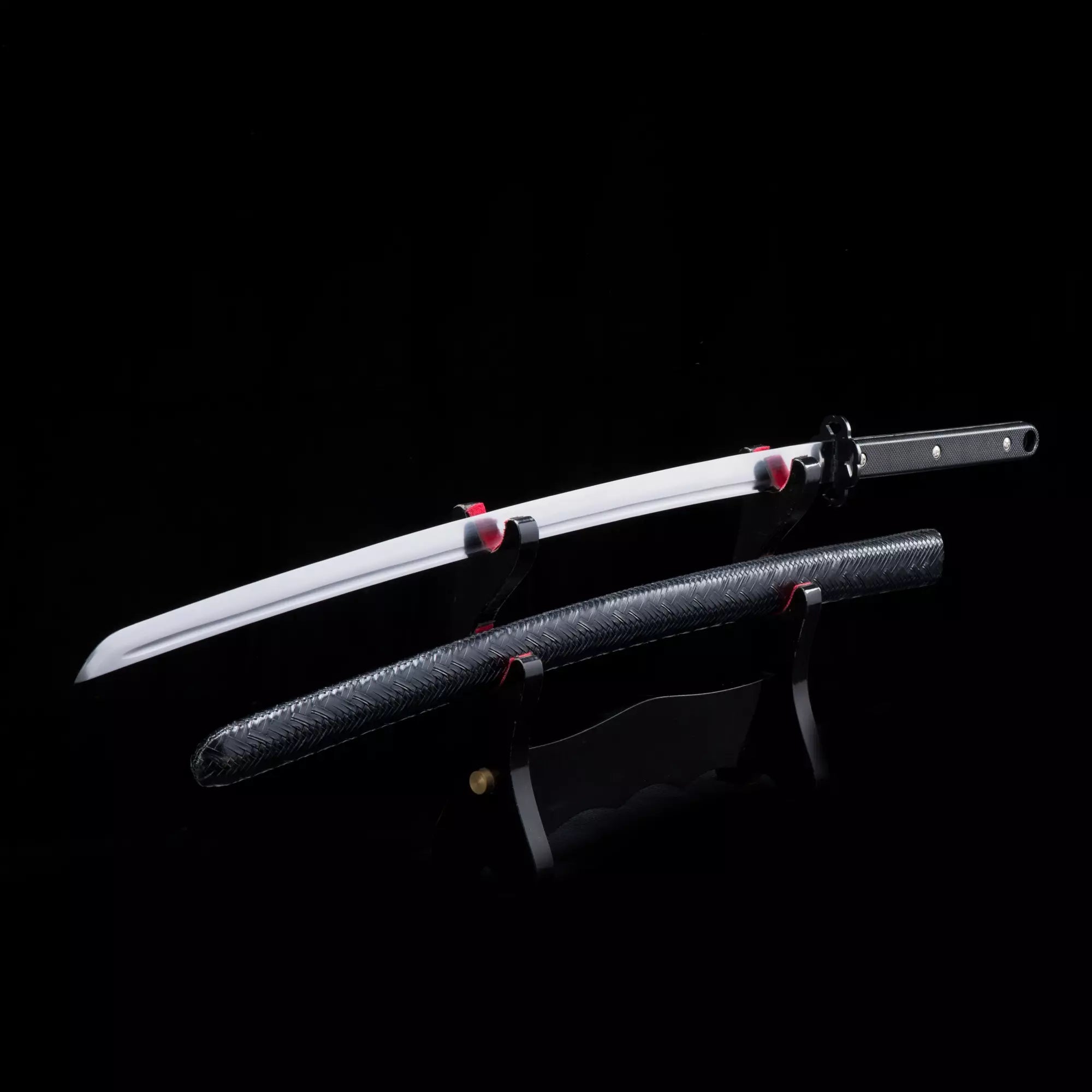 Handmade Tactical Katana Sword Spring Steel With Black Leather Scabbard