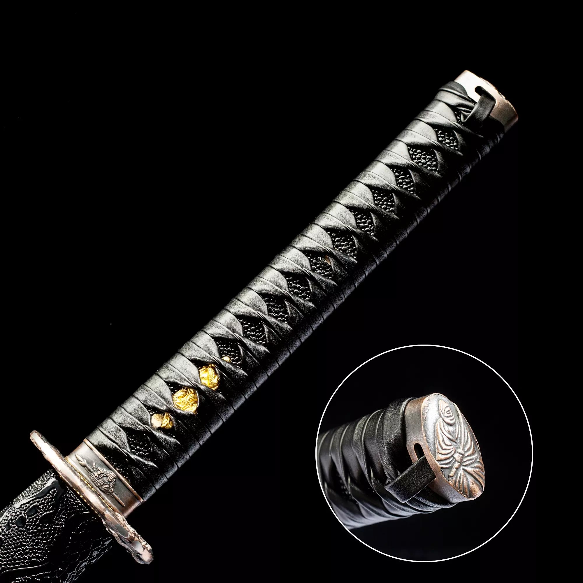 Handmade Japanese Katana Sword Damascus Steel With Black Leather Scabbard
