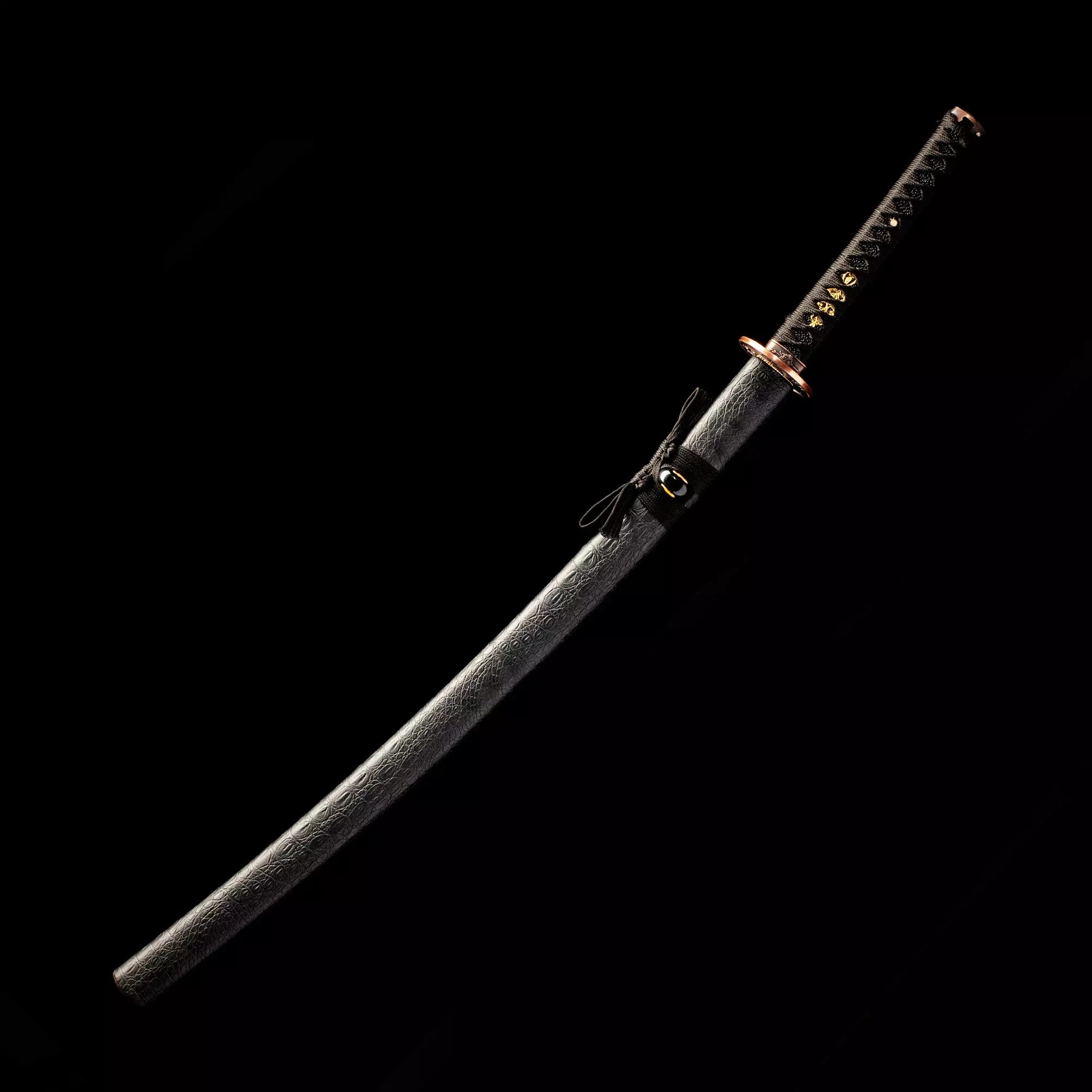 Handmade Japanese Katana Sword With Black Leather Scabbard
