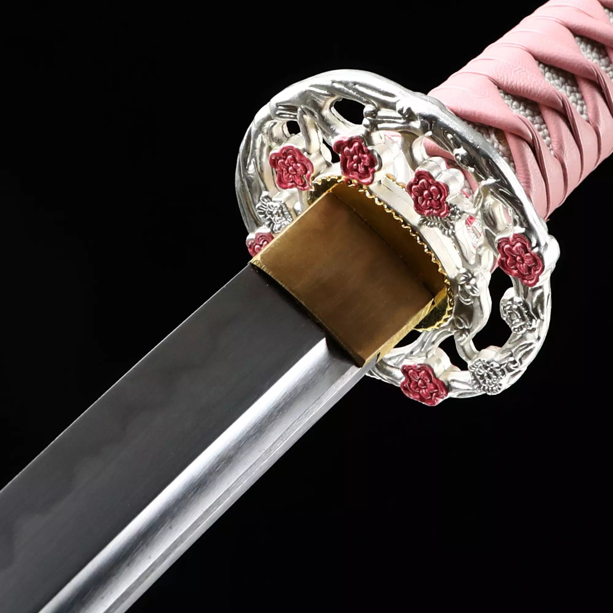 Handmade Japanese Katana T10 Carbon Steel Clay Tempered With Pink Scabbard
