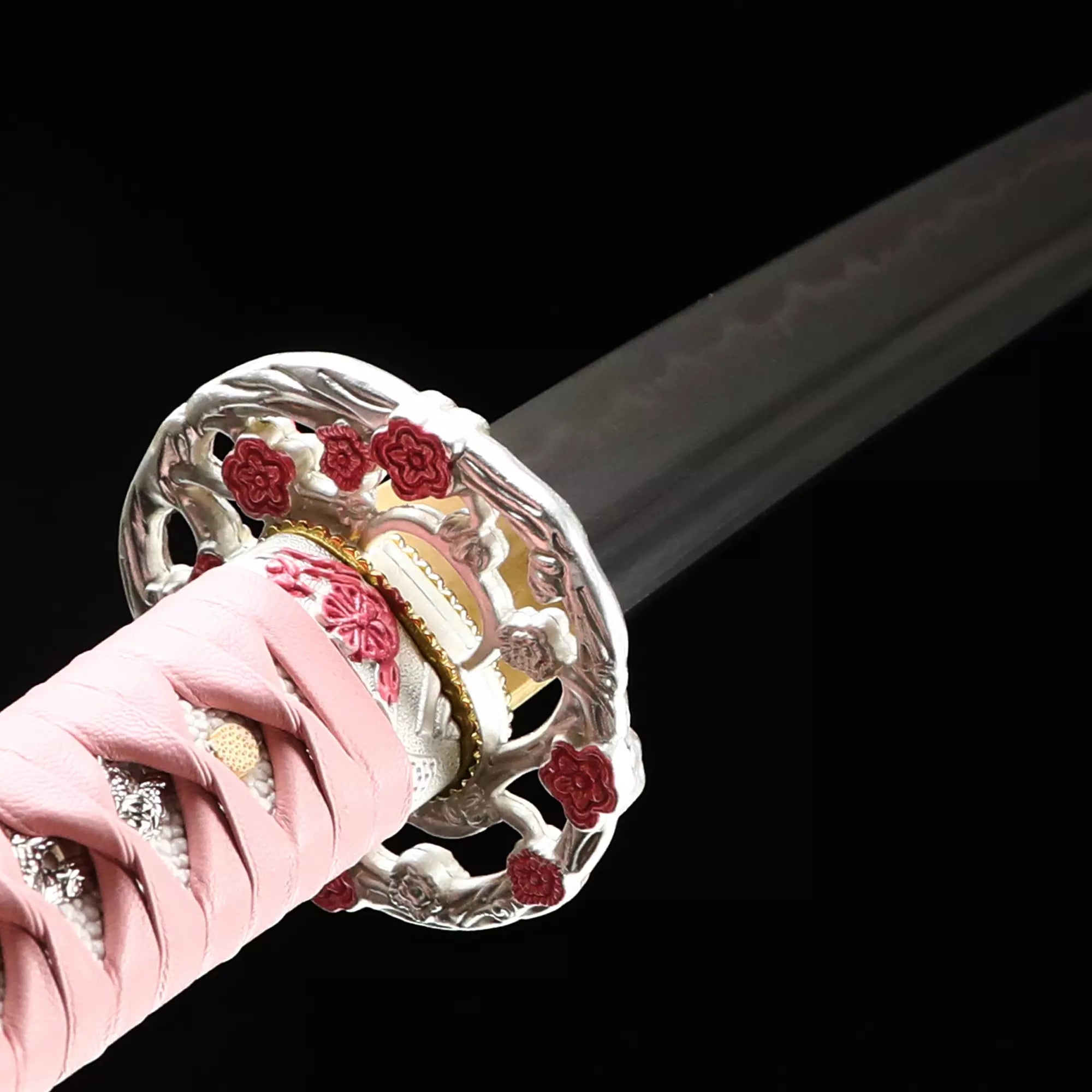 Handmade Japanese Katana T10 Carbon Steel Clay Tempered With Pink Scabbard