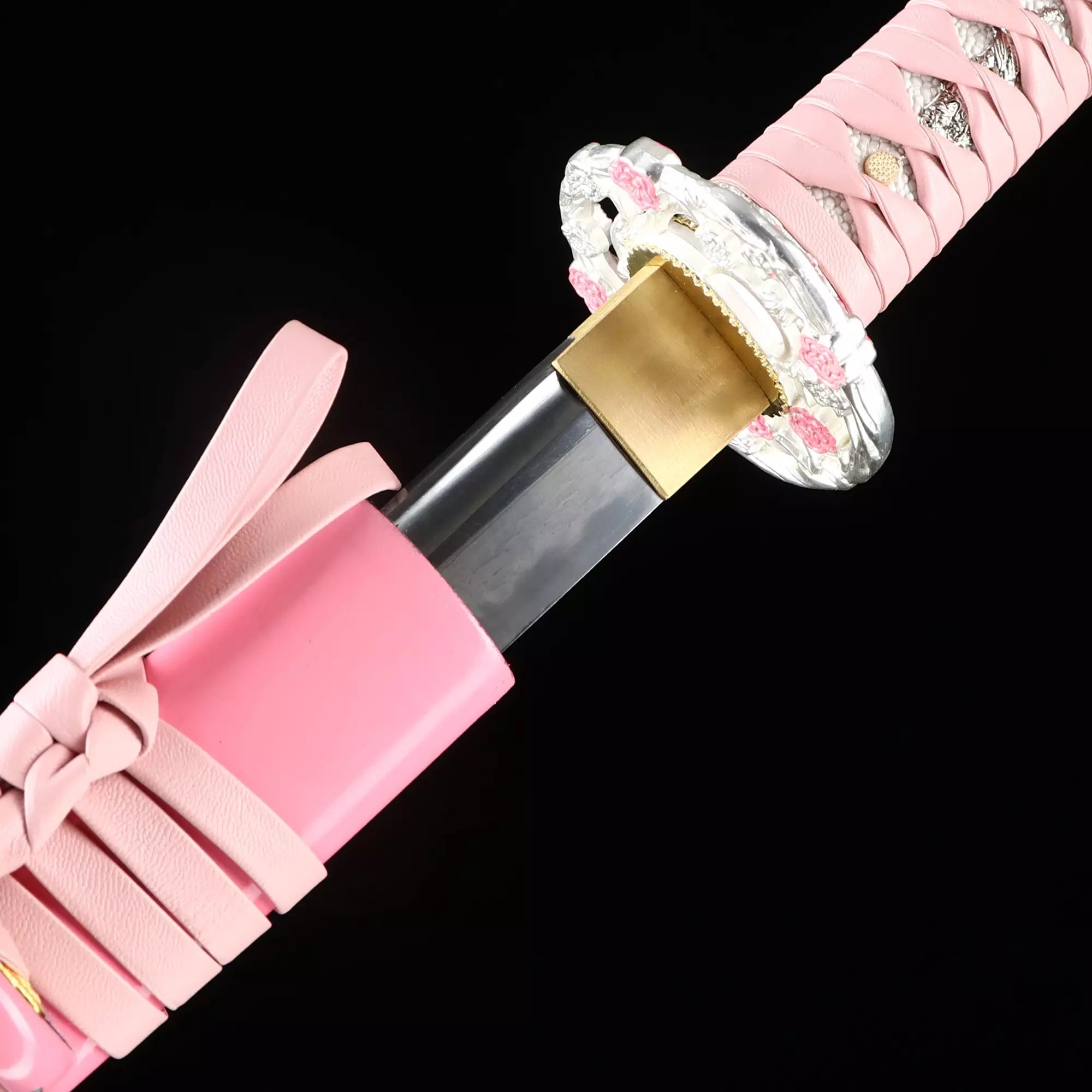 Handmade Japanese Katana T10 Carbon Steel Clay Tempered With Pink Scabbard