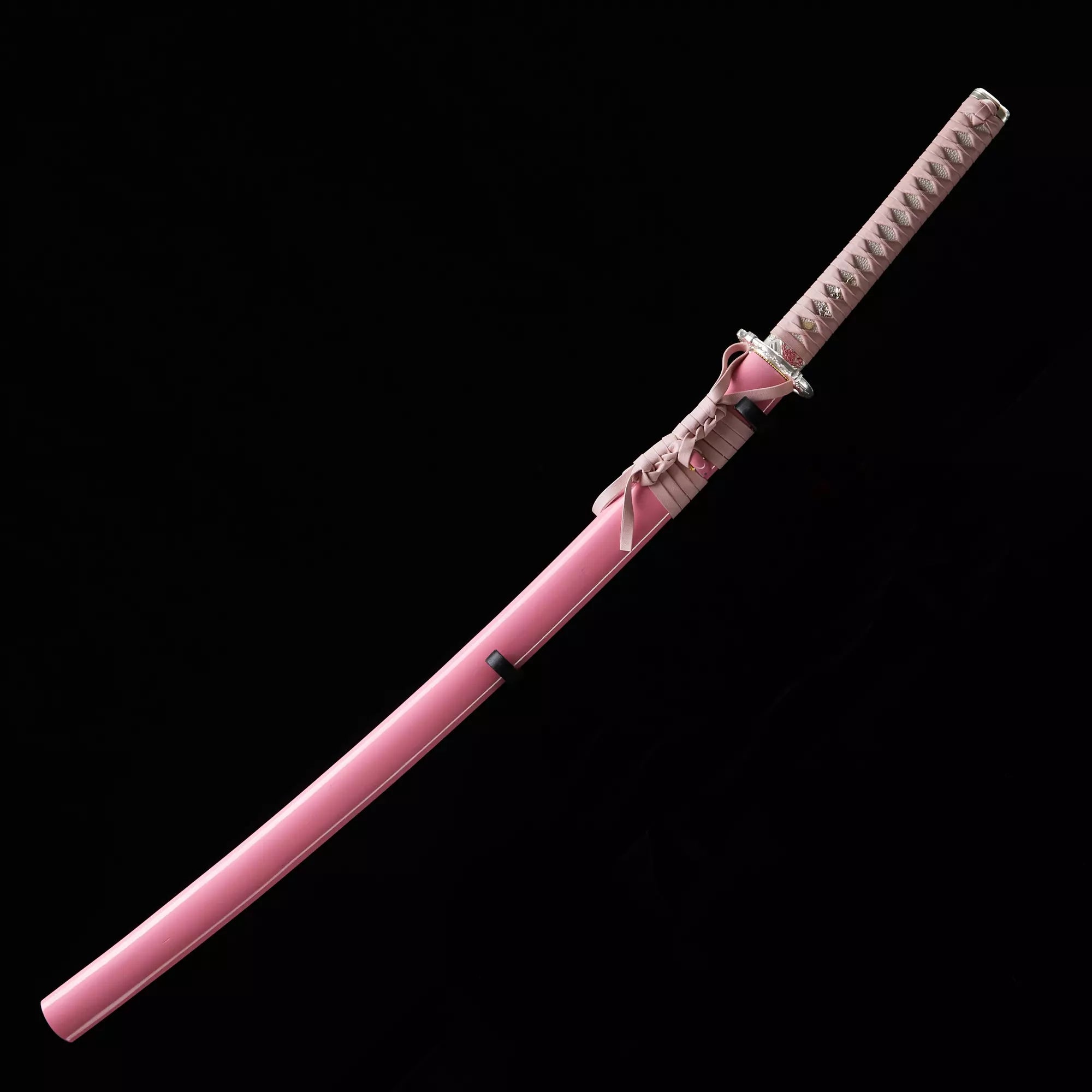Handmade Japanese Katana T10 Carbon Steel Clay Tempered With Pink Scabbard