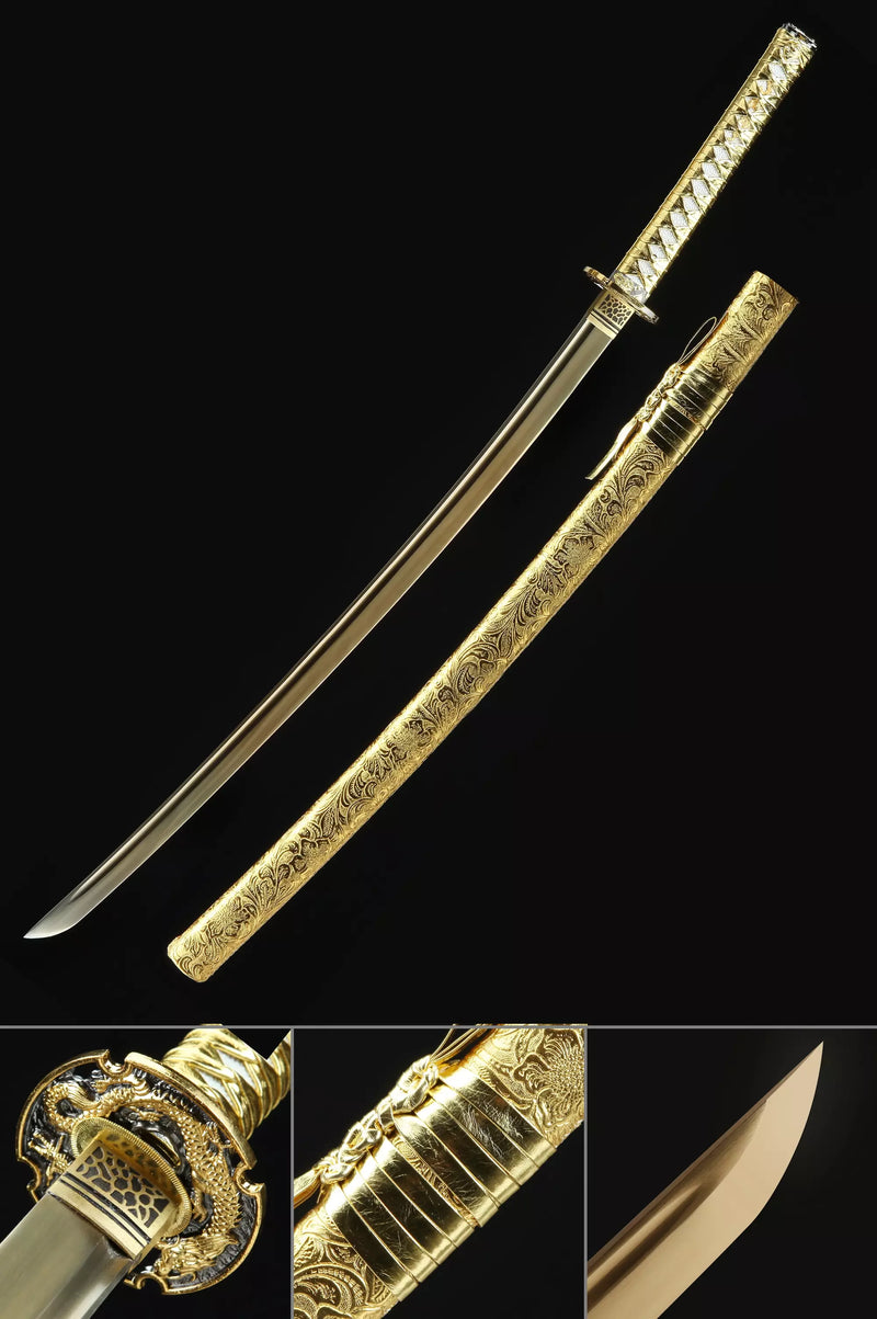 Handmade Japanese Sword With Golden Blade And Scabbard