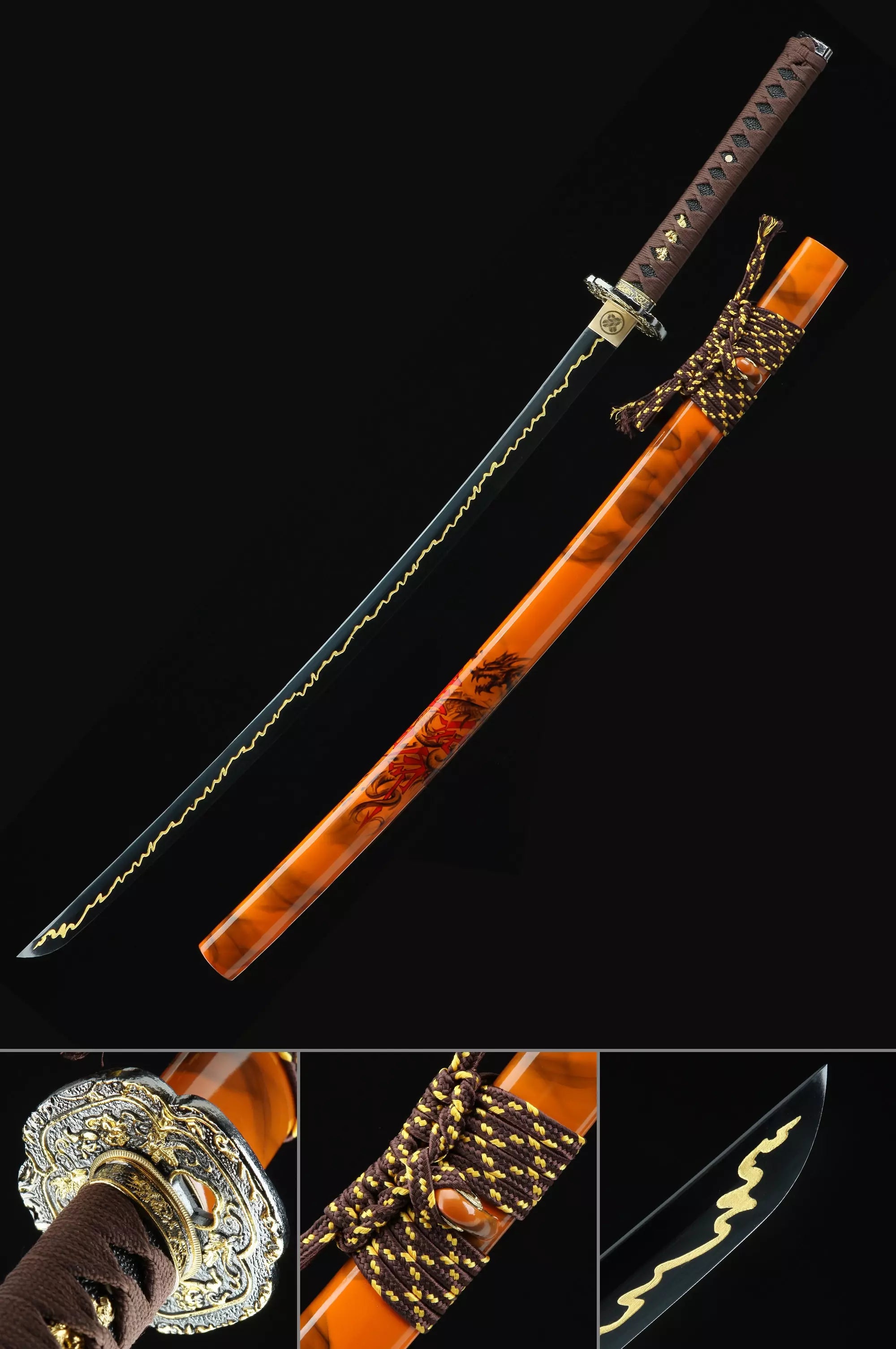 Handmade Japanese Katana T10 Carbon Steel With Orange Scabbard