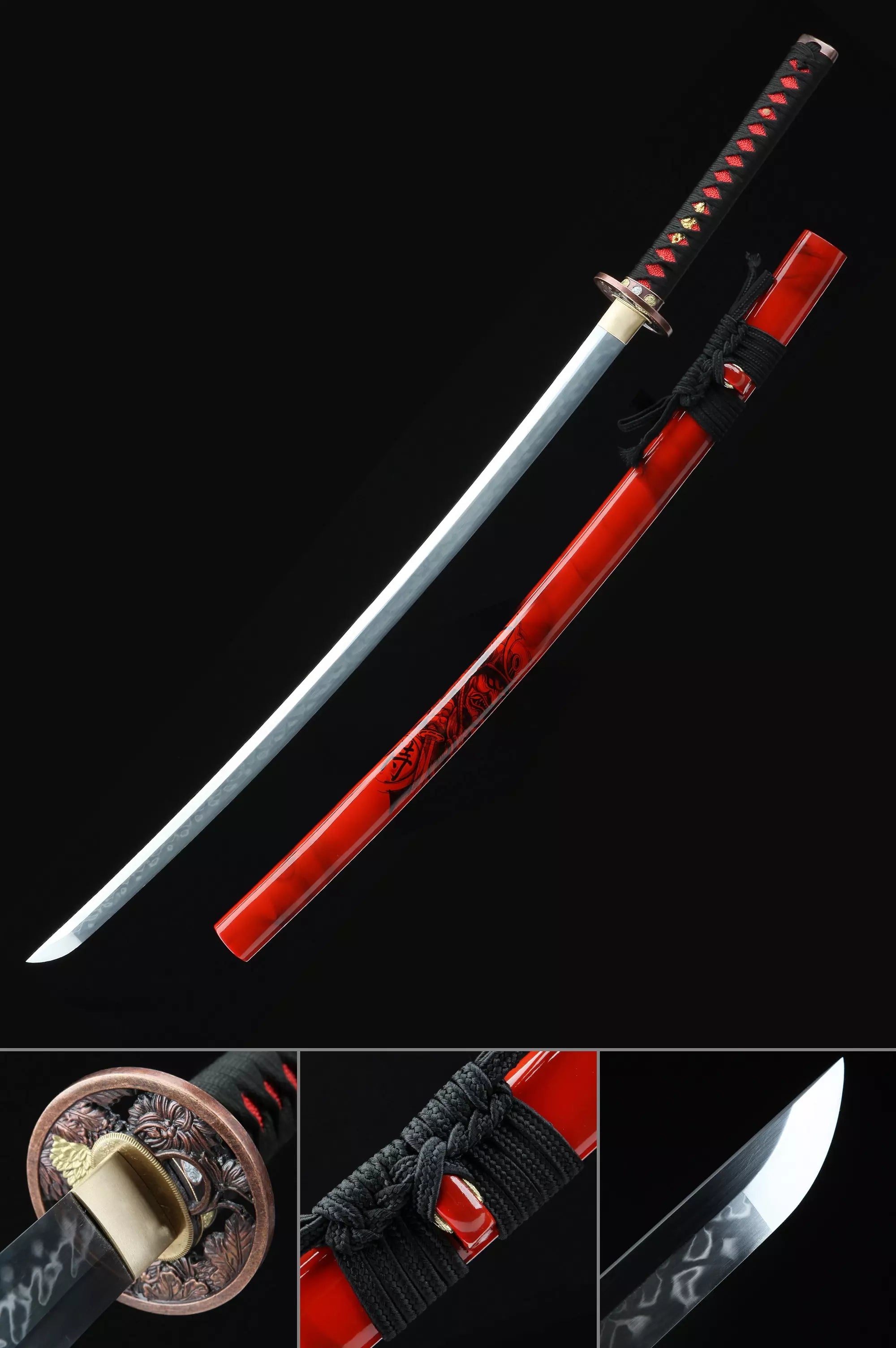 Handmade Japanese Katana Sword T10 Carbon Steel With Red Scabbard